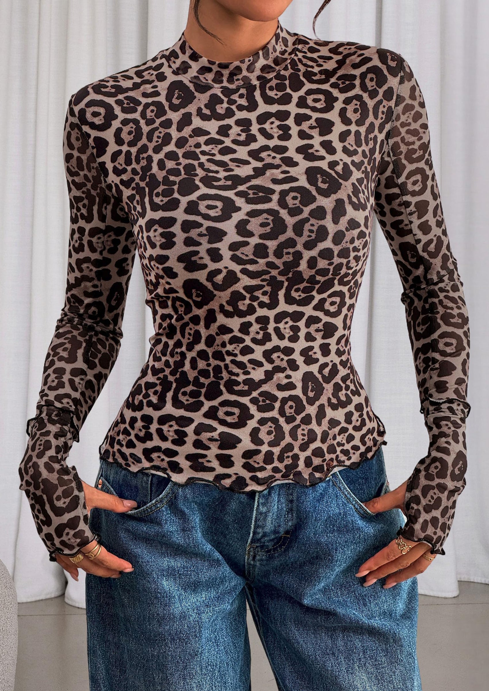 Womens Fall Mesh Floral Blouses Long Sleeve Going Out Tops Slim Fitted Shirts Date Night Outfits