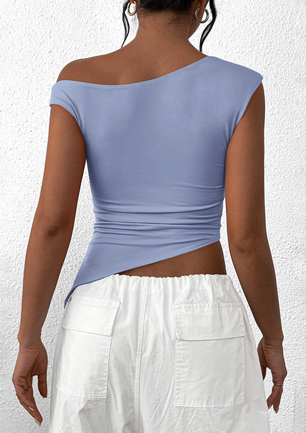 Womens Off The Shoulder Tops Summer Sleeveless One Shoulder Ruched Asymmetrical Y2K Going Out Crop Tank Top