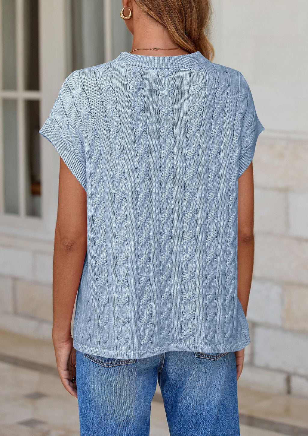 Women's Sweater Vest Summer Short Sleeve Tops Casual Crewneck Knit Oversized Pullover Trendy Spring Outfits