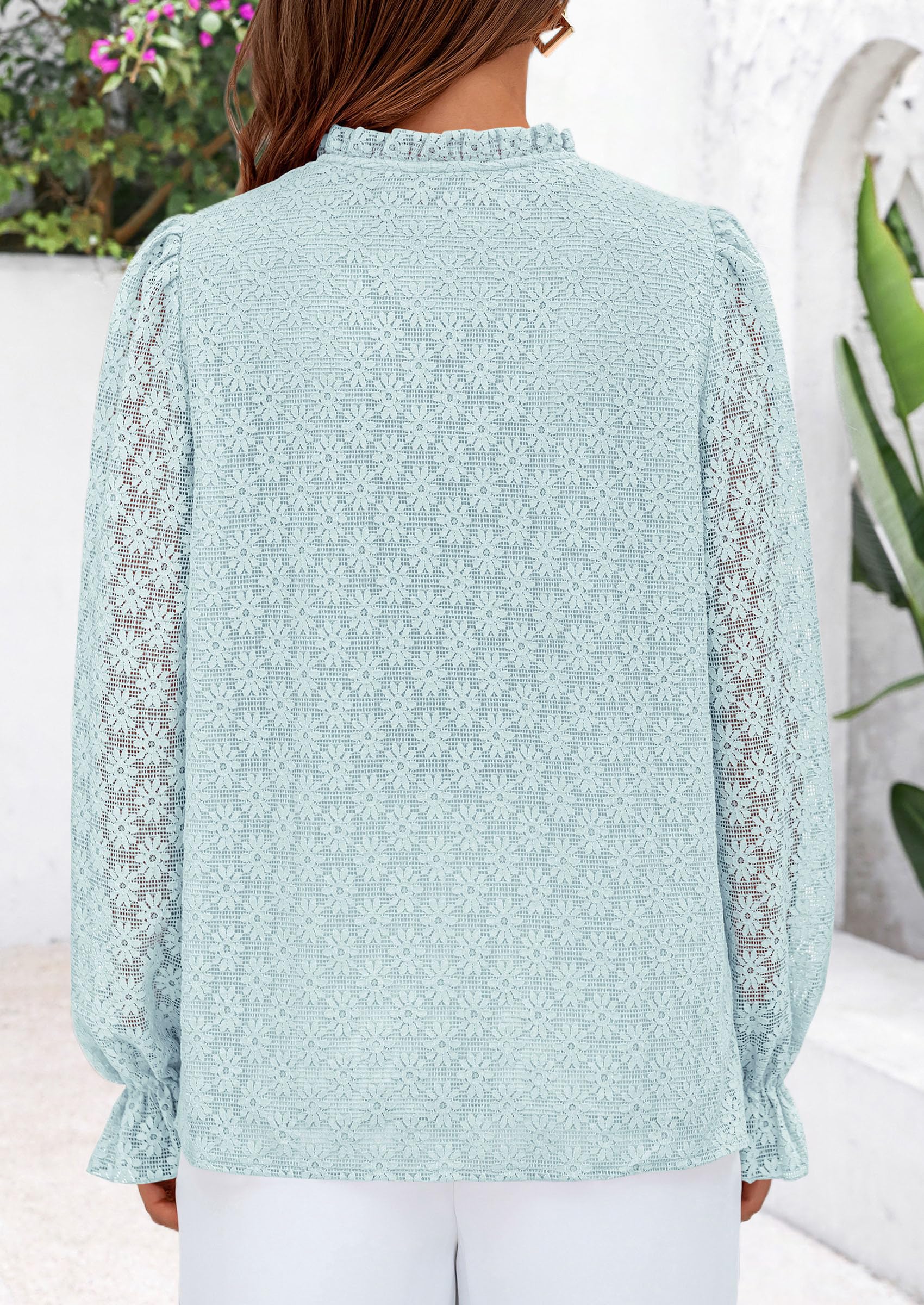 Lace Long Sleeve Tops for Women Eyelet Blouses Dressy Casual Hollow Out Button Down Shirts Summer Outfits