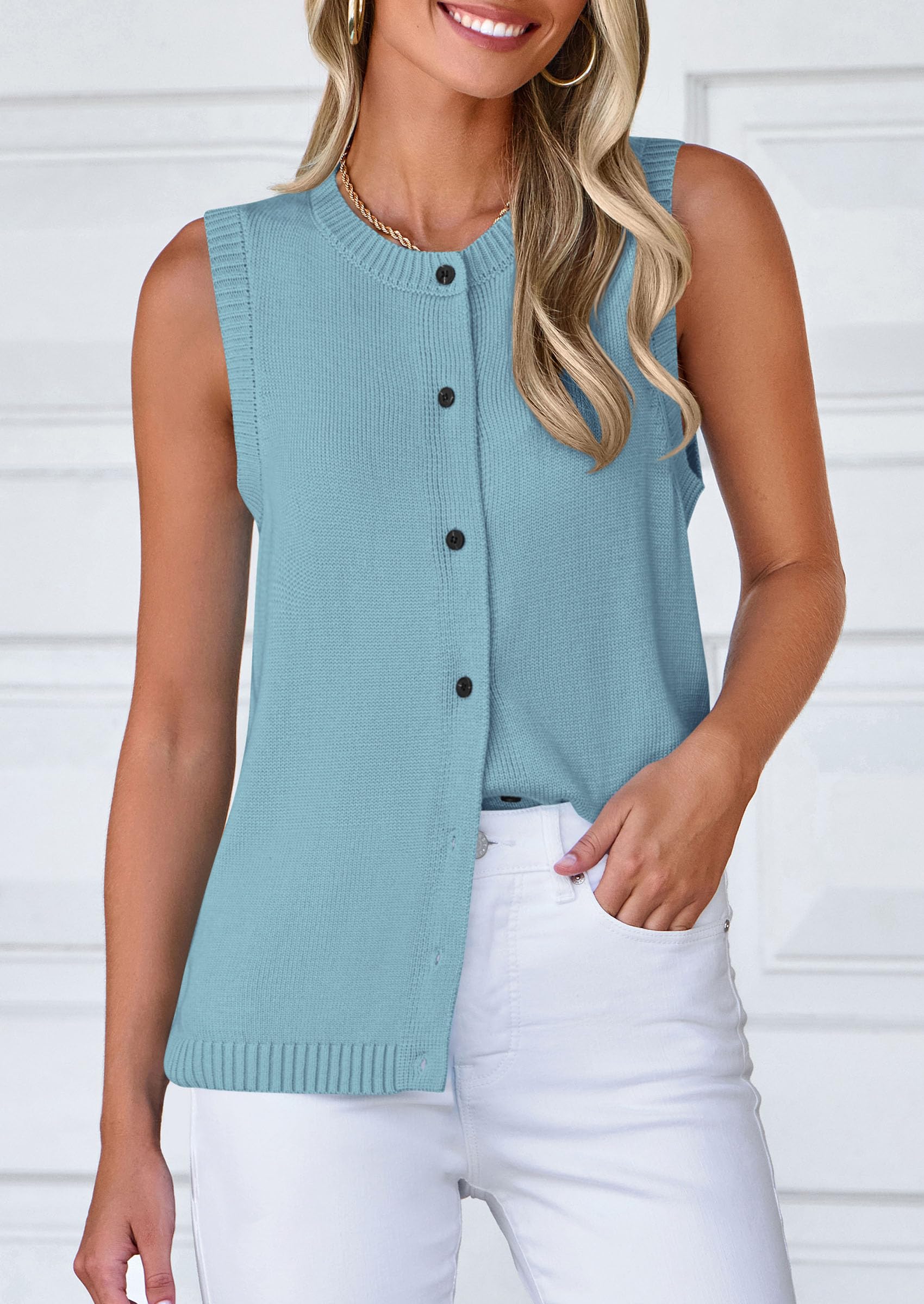 Sweater Vest Women Spring Summer Casual Lightweight Knit Sleeveless Button Down Tank Tops Trendy Clothes