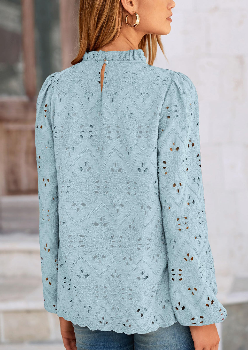 Womens Tops Dressy Casual Spring Long Sleeve Shirts Embroidered Eyelet Blouses Going Out Outfits