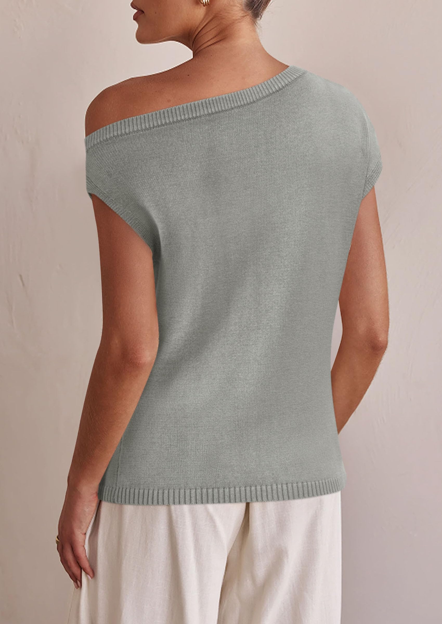 Womens Off The Shoulder Tops Summer Casual Short Sleeve Tunic T Shirts Lightweight Knit Sweaters