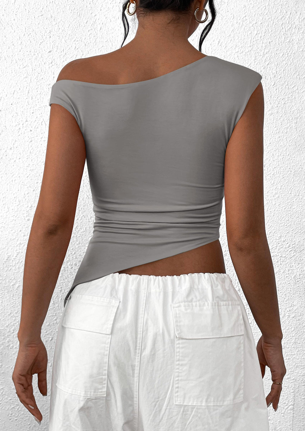 Womens Off The Shoulder Tops Summer Sleeveless One Shoulder Ruched Asymmetrical Y2K Going Out Crop Tank Top