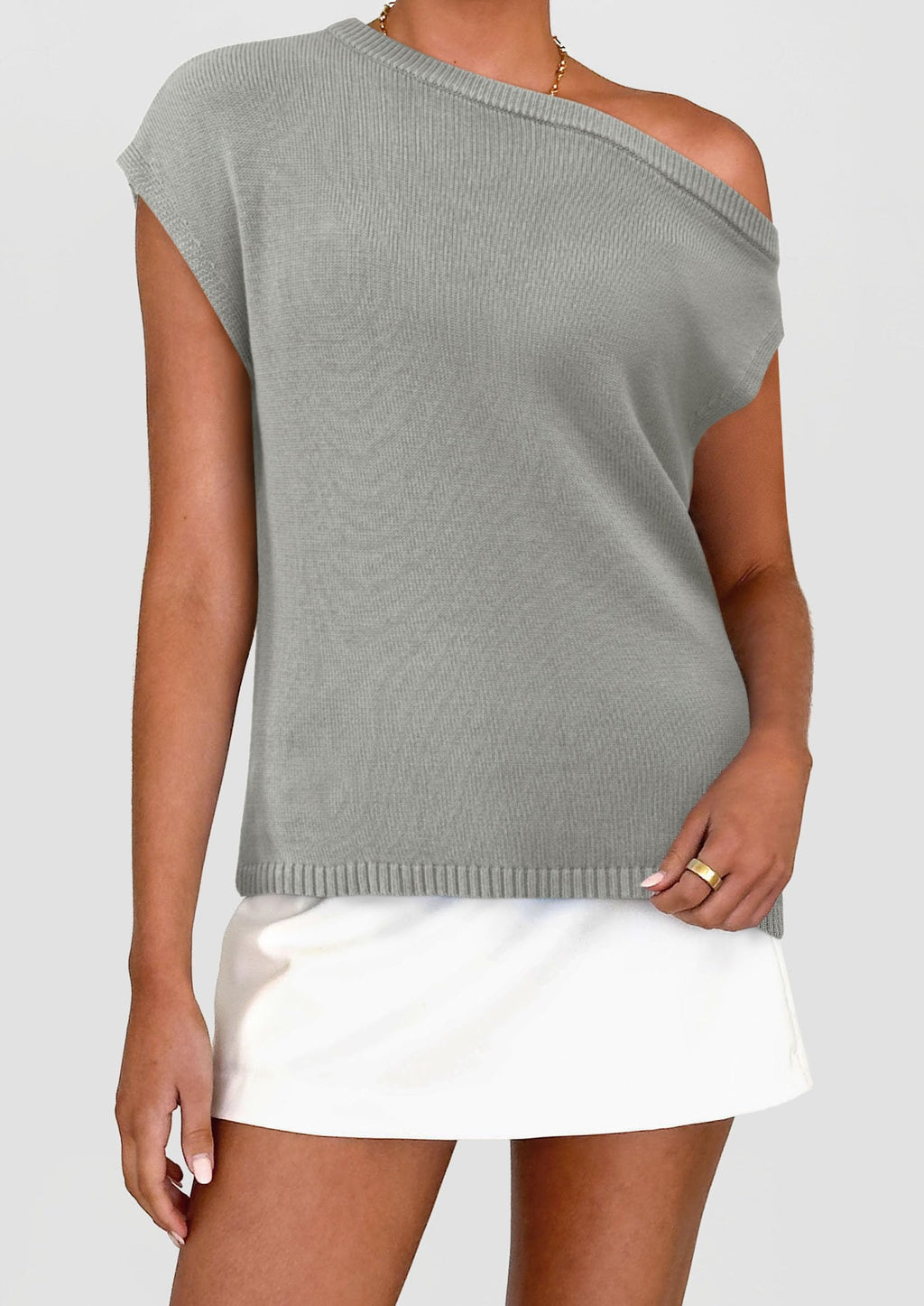 Womens Off The Shoulder Tops Summer Casual Short Sleeve Tunic T Shirts Lightweight Knit Sweaters