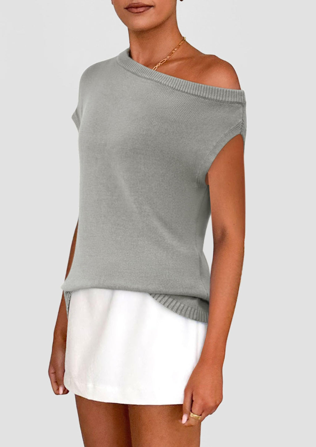 Womens Off The Shoulder Tops Summer Casual Short Sleeve Tunic T Shirts Lightweight Knit Sweaters