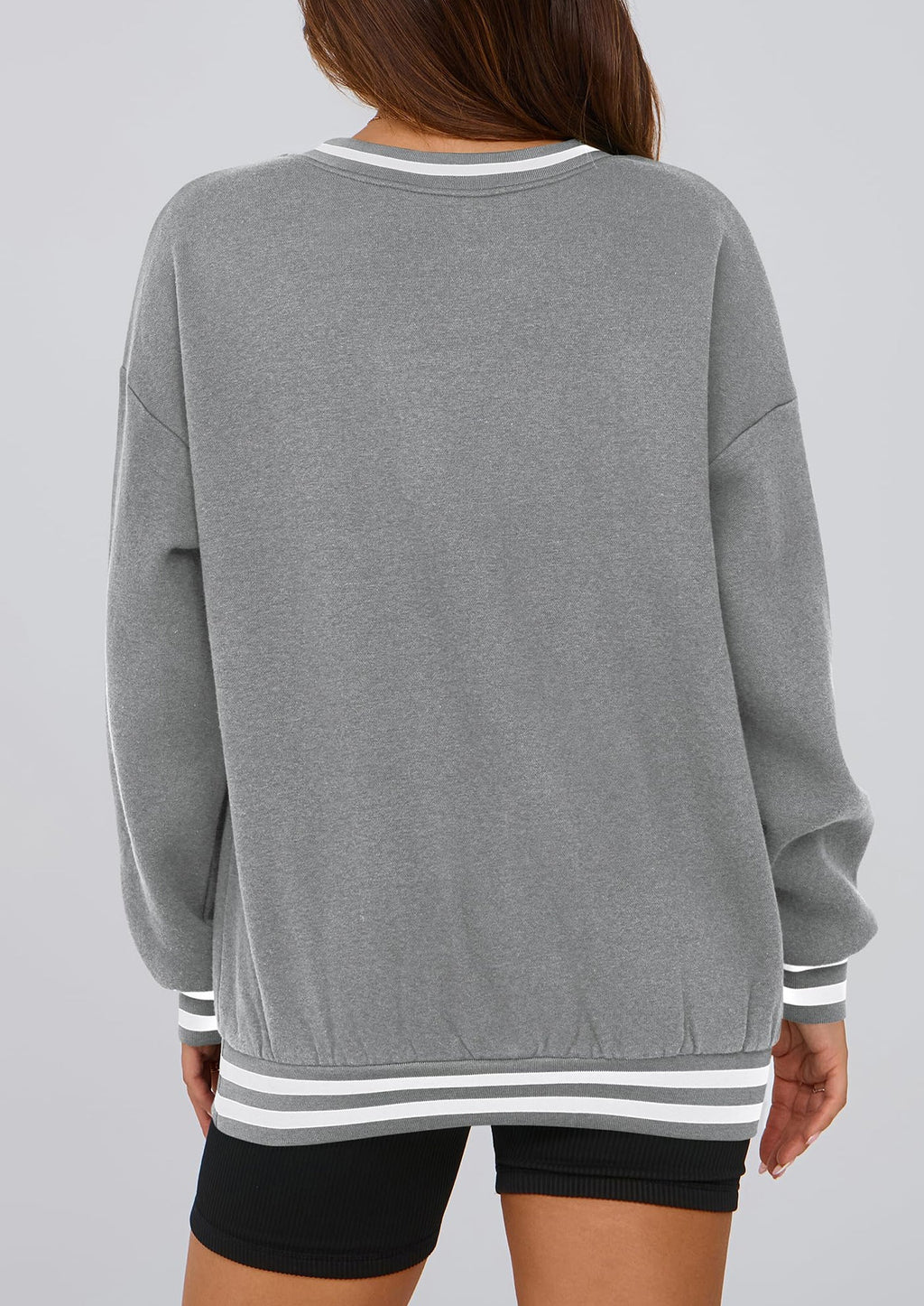 Women's Oversized Sweatshirts Casual Long Sleeve Stripes Knit V Neck Pullover Top Fall Teens Preppy Clothes