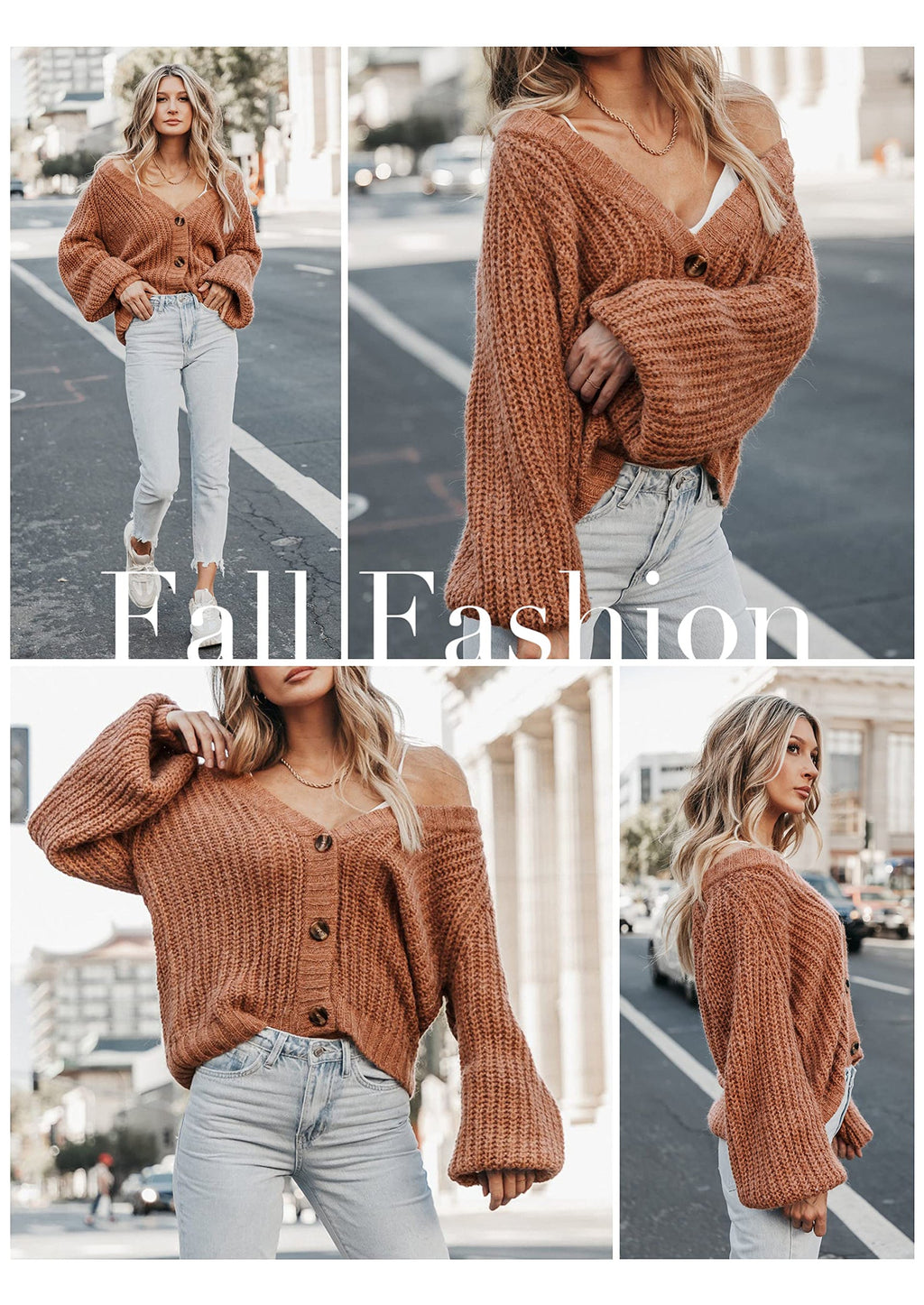 Women's Chunky Knit Open Front Sweater Long Sleeve Button Loose Short Cardigan Outerwear Coats