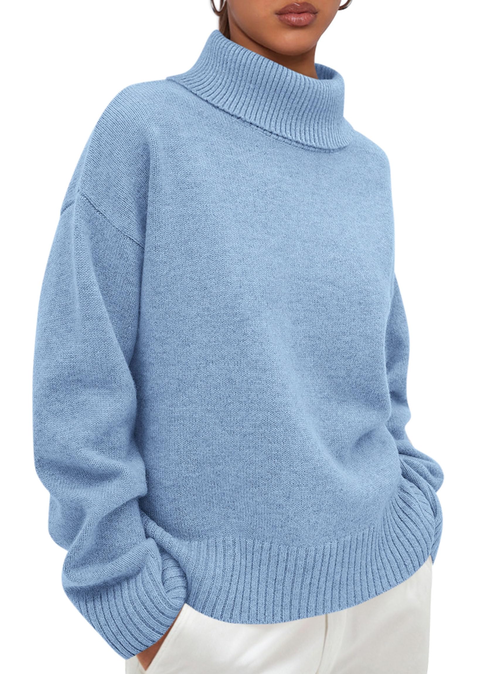 Womens Turtleneck Long Sleeve Sweater Fall Trendy Loose Fit Casual Tops Chunky Knit Pullover Sweaters