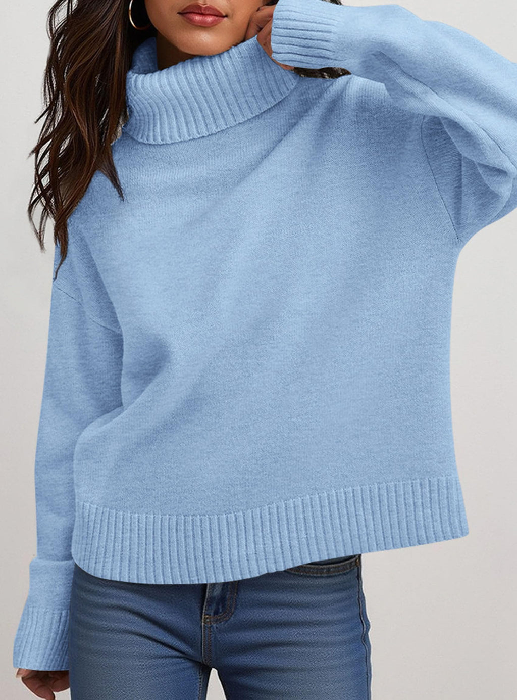 Womens Turtleneck Long Sleeve Sweater Fall Trendy Loose Fit Casual Tops Chunky Knit Pullover Sweaters