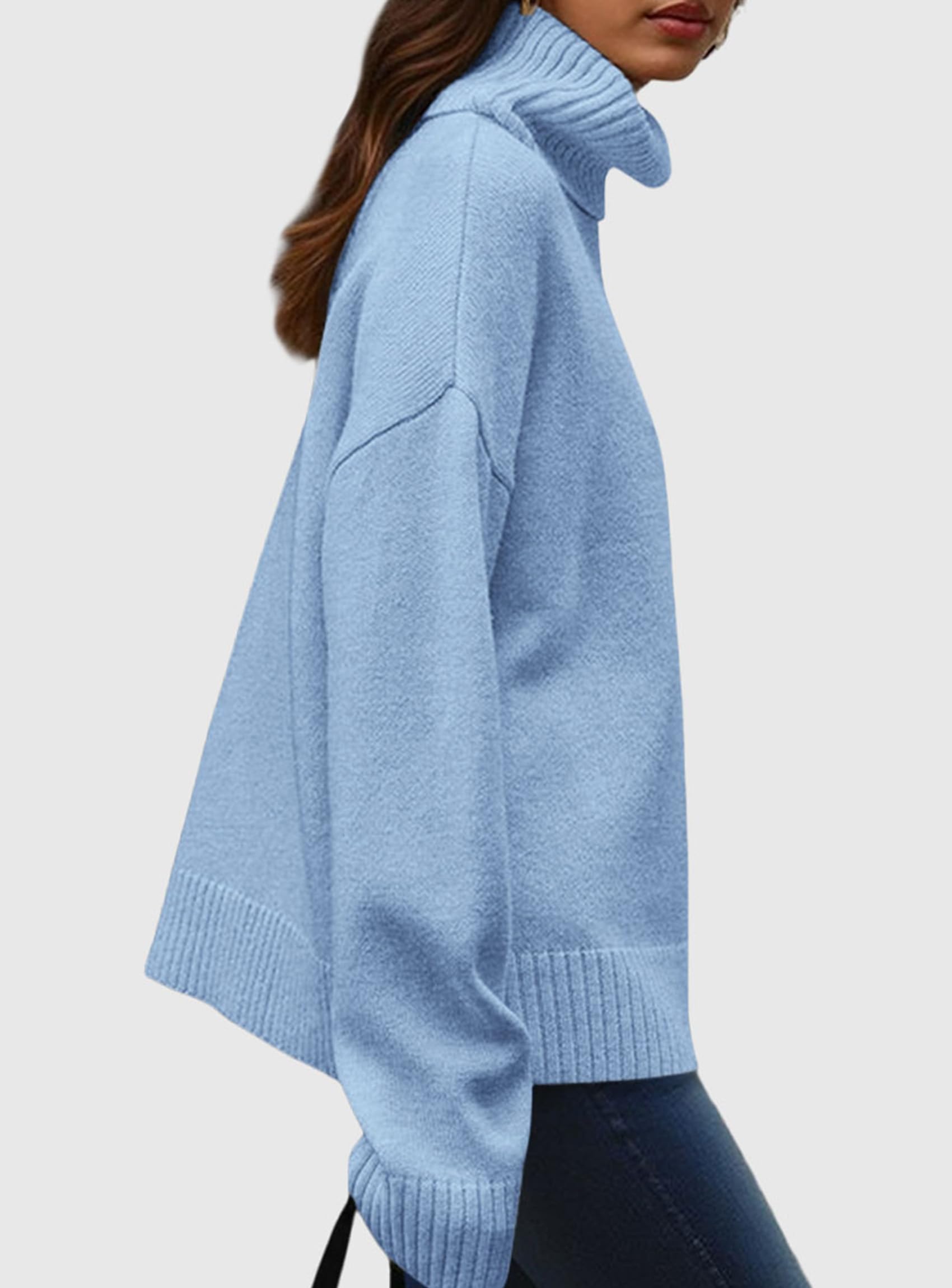 Womens Turtleneck Long Sleeve Sweater Fall Trendy Loose Fit Casual Tops Chunky Knit Pullover Sweaters