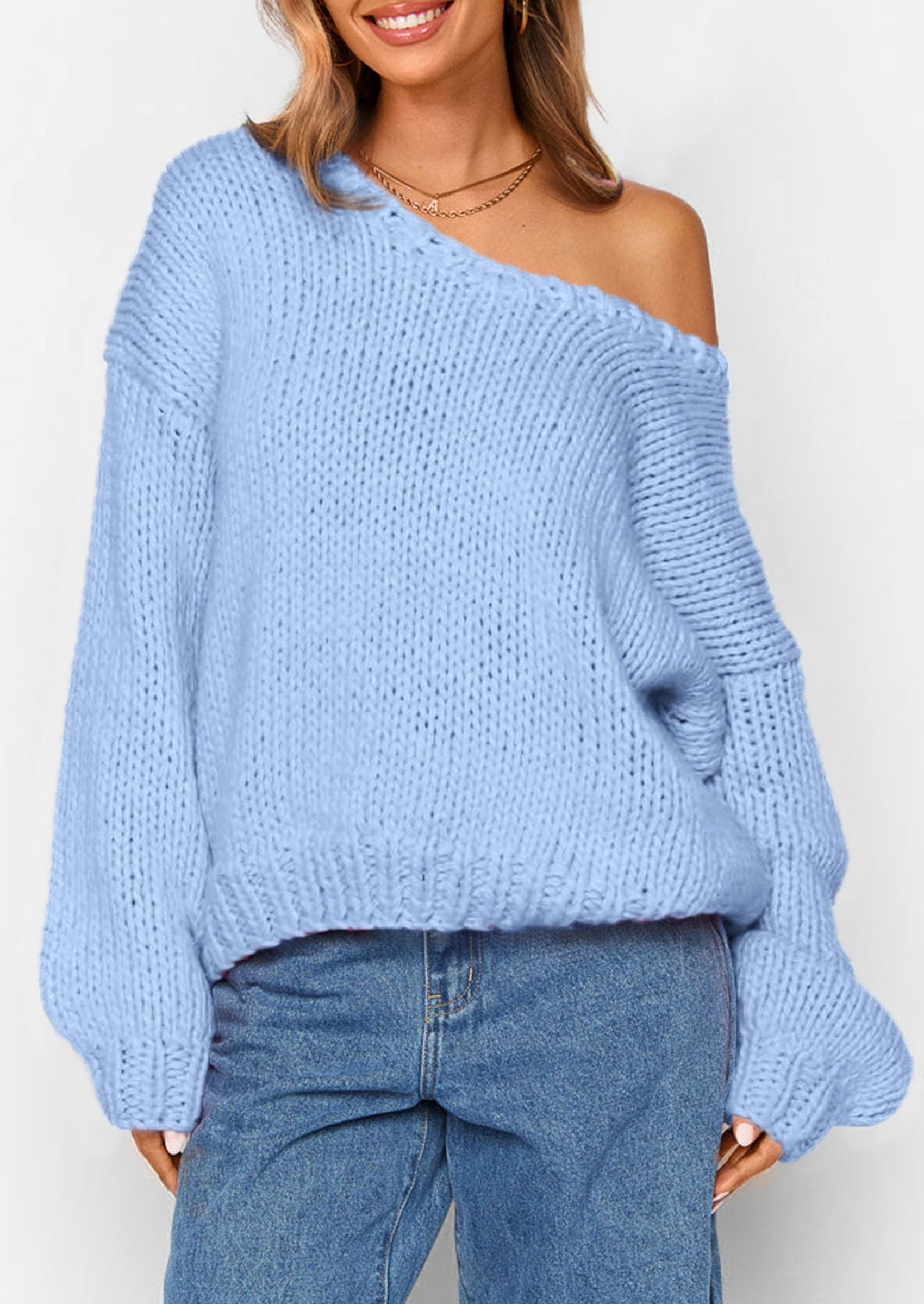 Women's Fall Oversized Sweaters Long Sleeve V Neck Dressy Casual Chunky Knit Loose Pullover Tops Winter Clothing