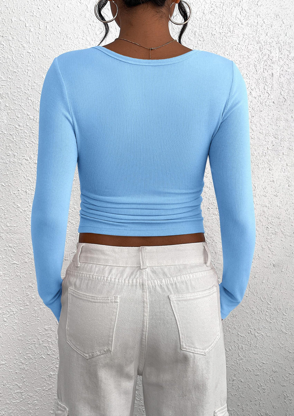 Women's Spring Fall Long Sleeve Henley T Shirts Button Ribbed Knit Slim Fit Casual Basic Tops Blouse