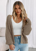 Women's Chunky Knit Open Front Sweater Long Sleeve Button Loose Short Cardigan Outerwear Coats