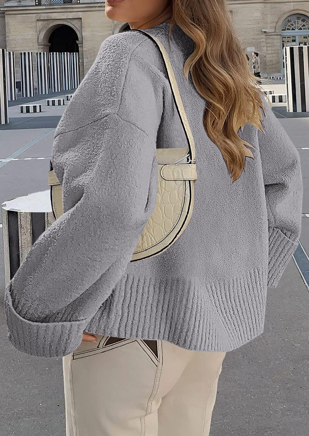 Women's Fall Oversized Sweaters Casual Crewneck Pullover Long Sleeve Fuzzy Chunky Knit Tops Blouse