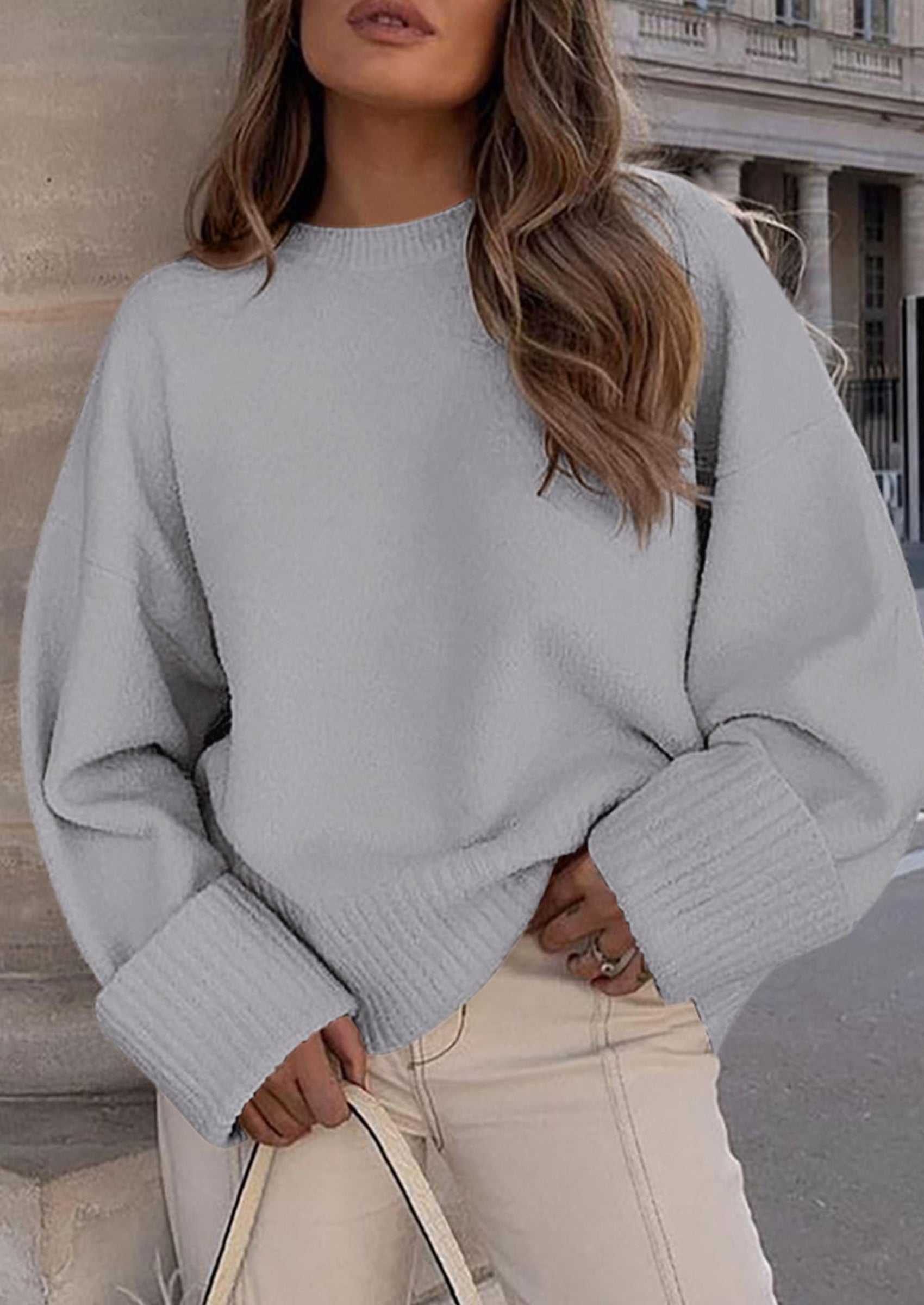 Women's Fall Oversized Sweaters Casual Crewneck Pullover Long Sleeve Fuzzy Chunky Knit Tops Blouse