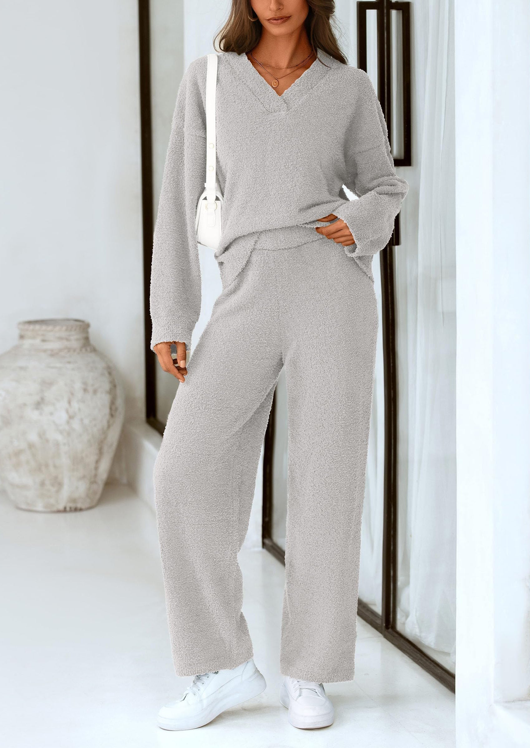 Lounge Sets for Women Two Piece Sweaters Pajama Set Fall Fashion Loungewear Outfits Matching Winter Clothes