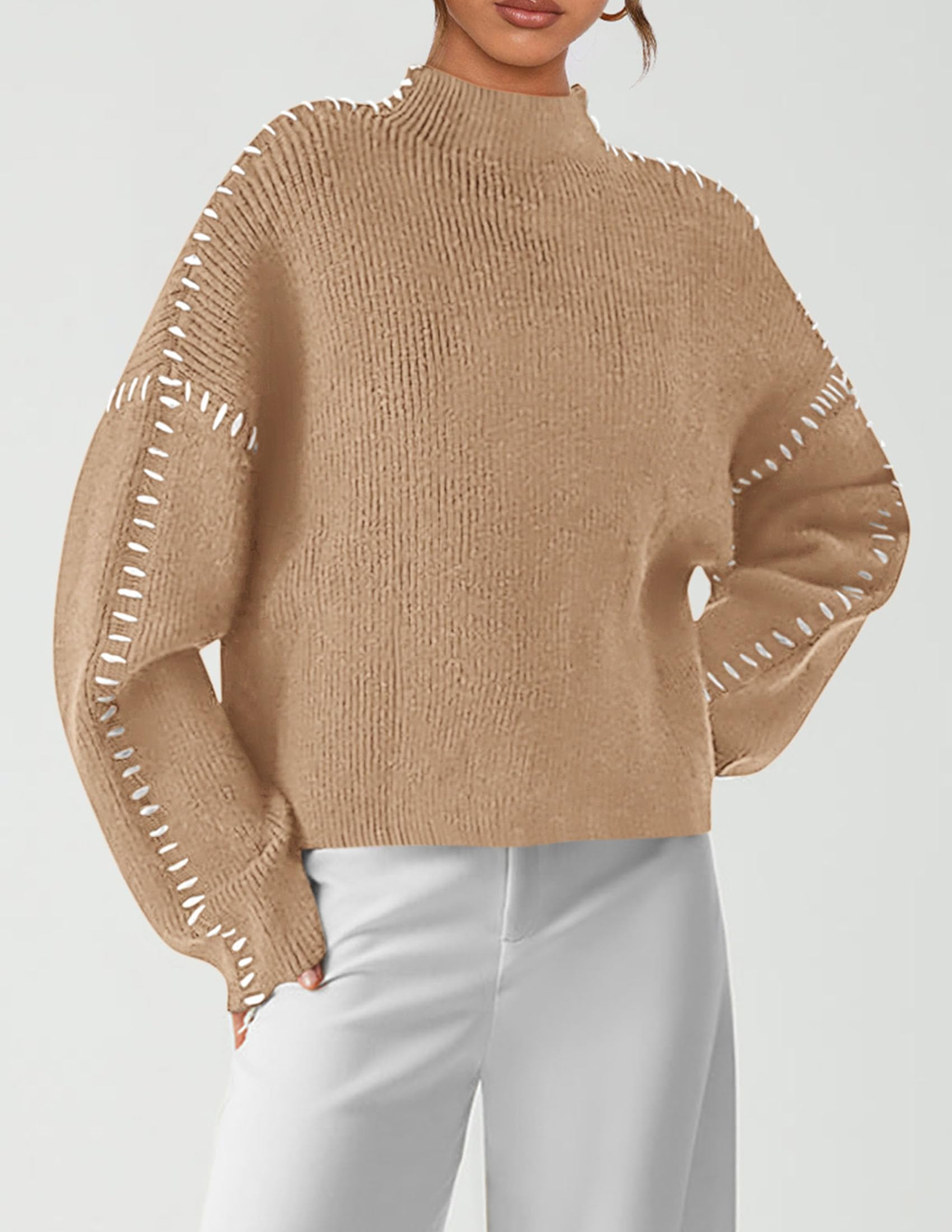 Women's Chunky Knit Sweaters Fall Long Sleeve Mock Neck Oversized Pullover Tops Winter Fashion Clothes