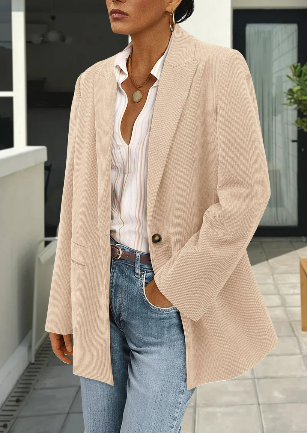 Women's Winter Corduroy Blazers Jackets Dressy Casual Ribbed Long Sleeve Lapel Fashion Work Business Outerwear