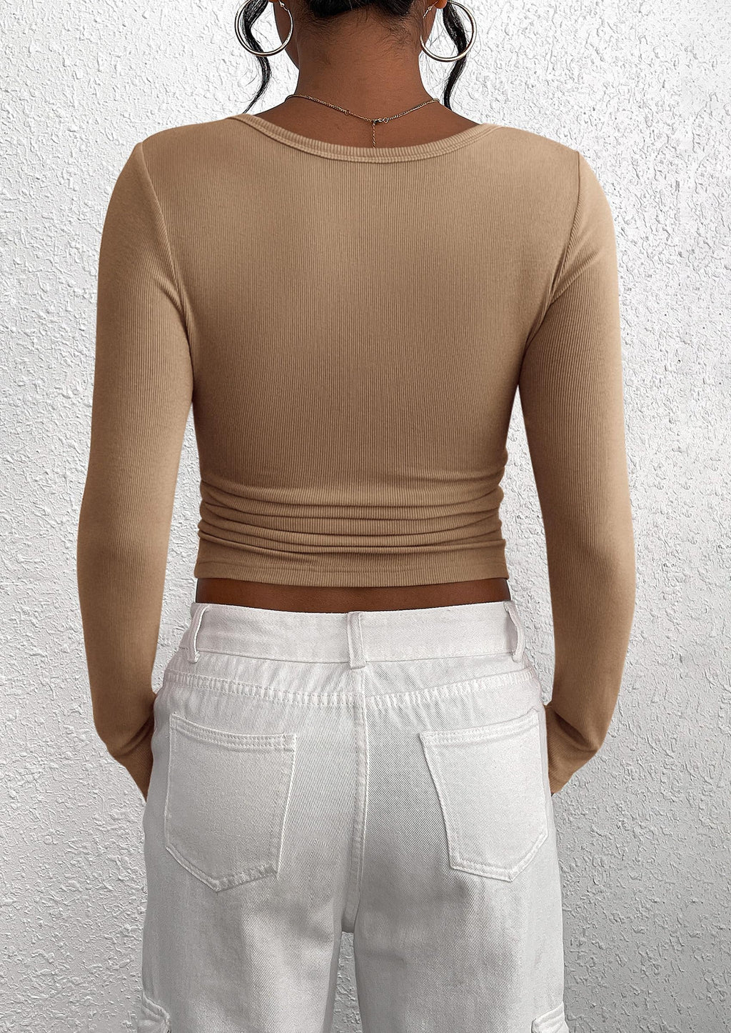 Women's Spring Fall Long Sleeve Henley T Shirts Button Ribbed Knit Slim Fit Casual Basic Tops Blouse