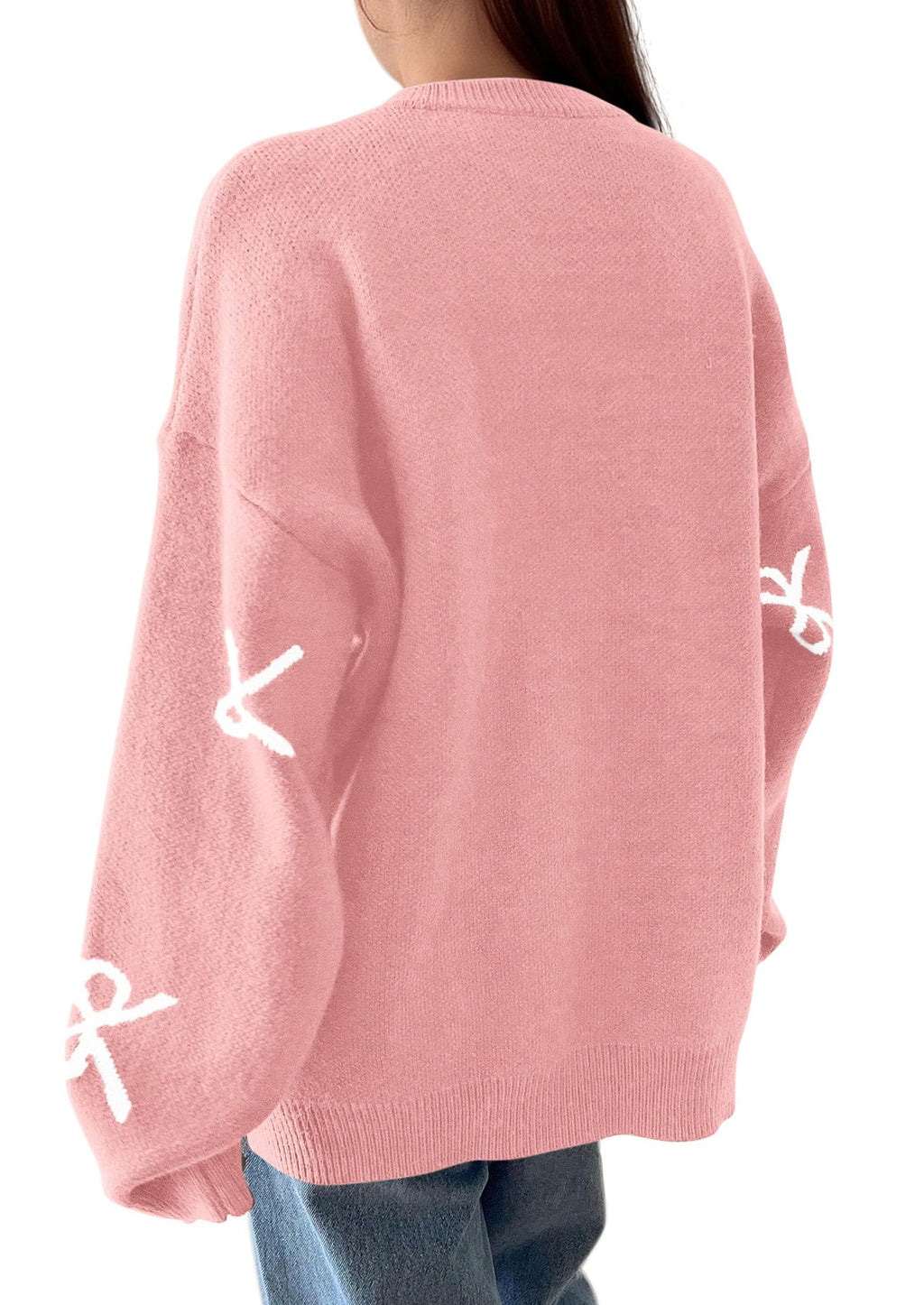 Fall Long Sleeve Pullover Sweaters for Women Trendy Crewneck Casual Cute Bow Chunky Knit Oversized Sweater