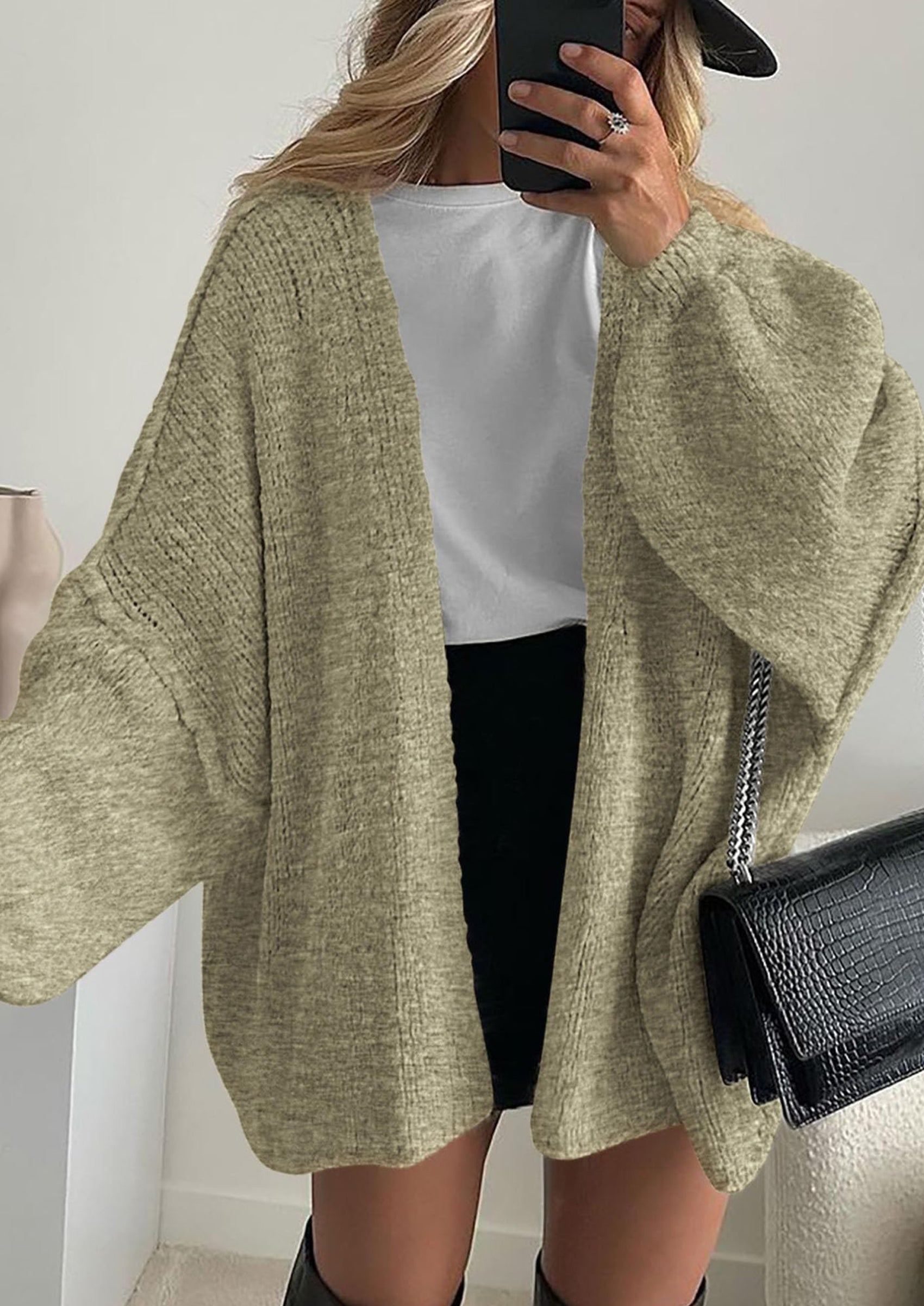 Womens Oversized Cardigan Sweaters Fall Long Lantern Sleeve Knit Open Front Lightweight Sweater