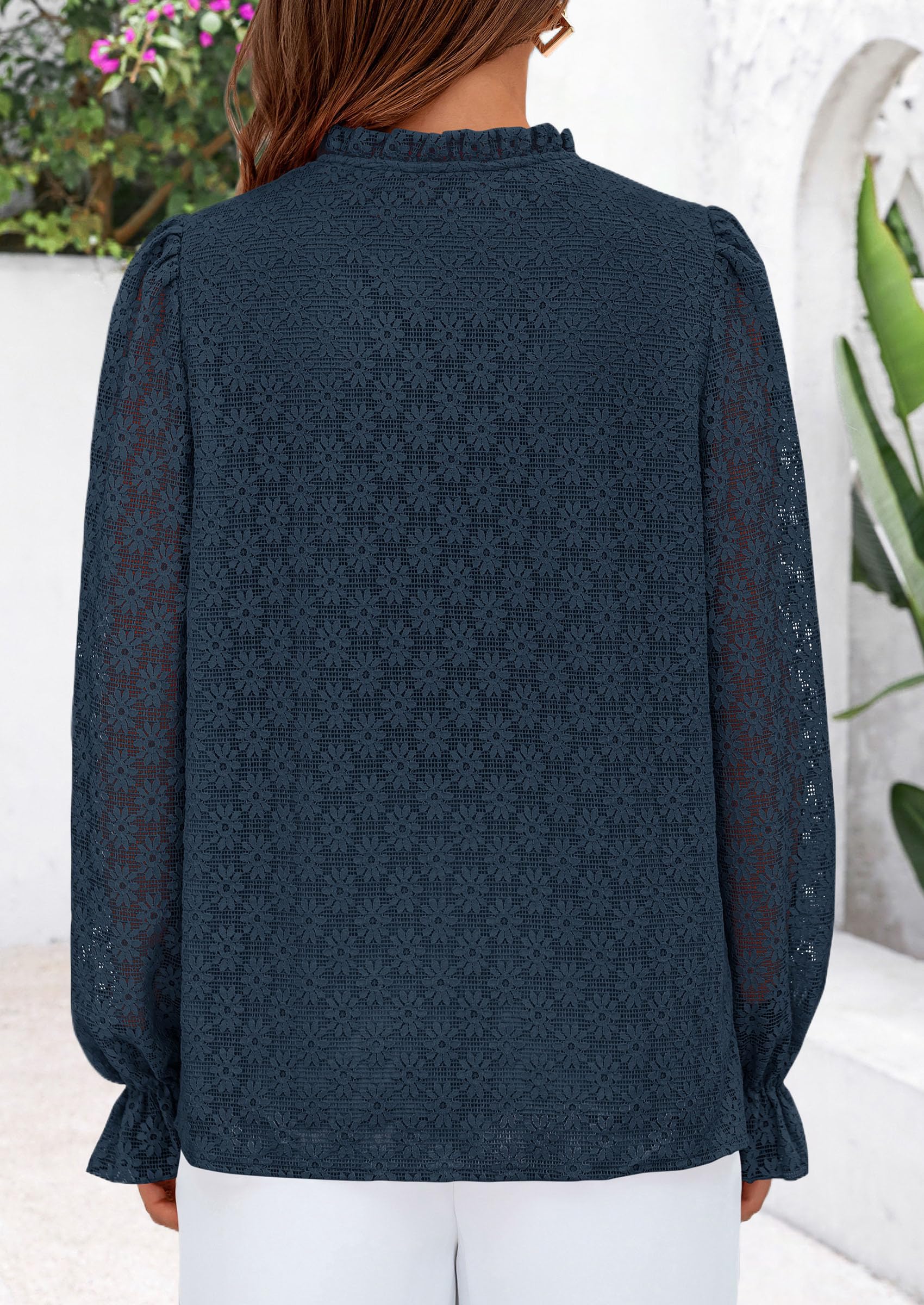 Lace Long Sleeve Tops for Women Eyelet Blouses Dressy Casual Hollow Out Button Down Shirts Summer Outfits