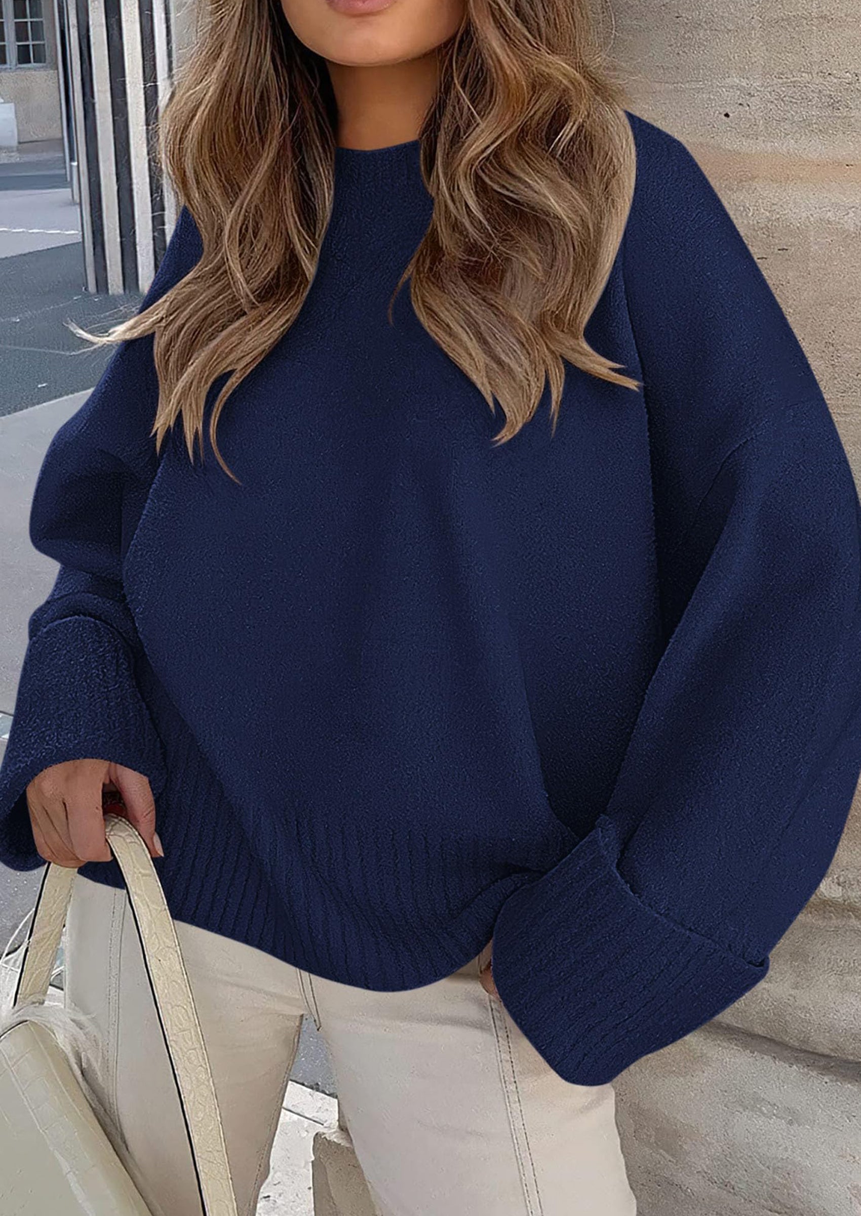 Women's Fall Oversized Sweaters Casual Crewneck Pullover Long Sleeve Fuzzy Chunky Knit Tops Blouse