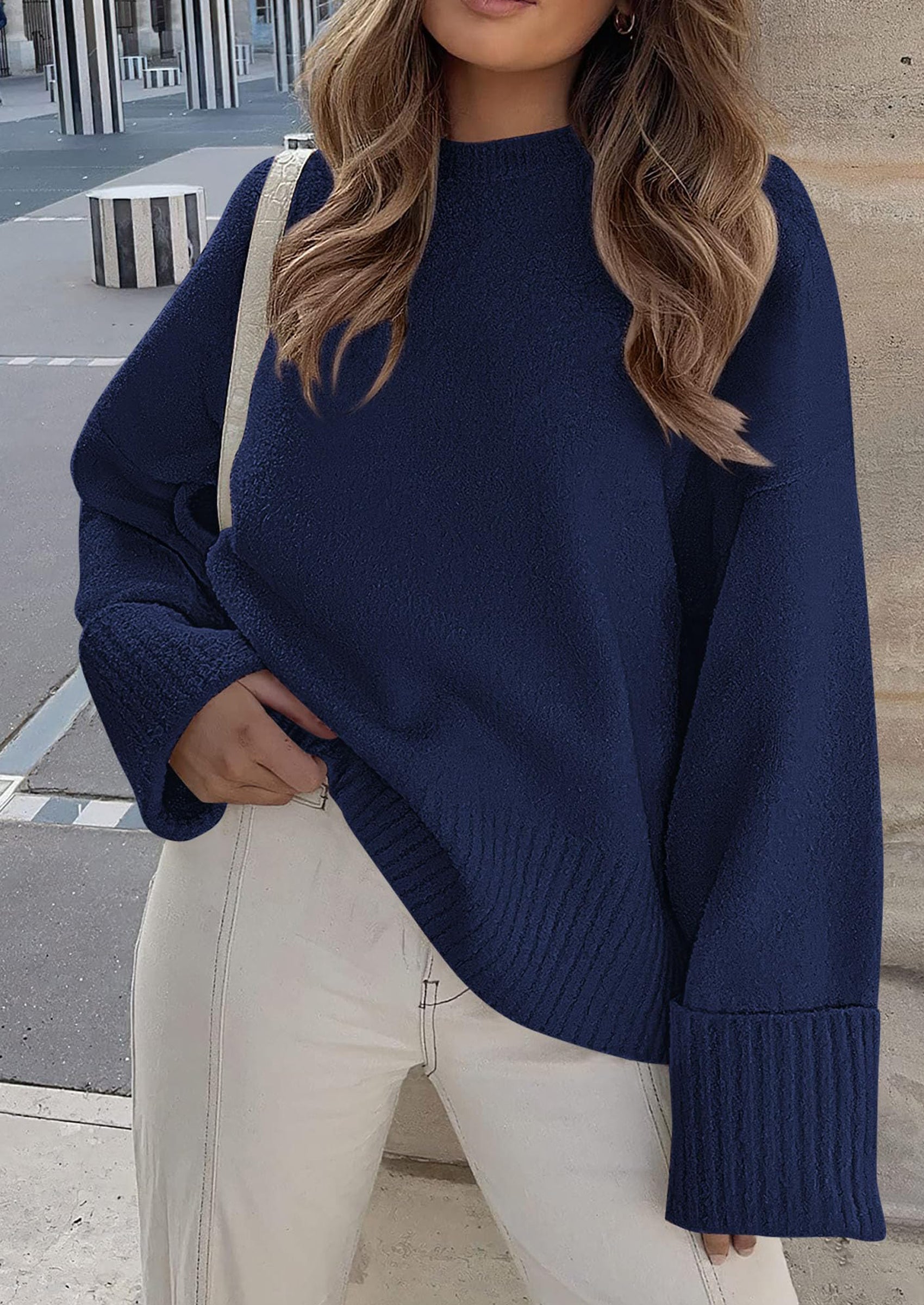 Women's Fall Oversized Sweaters Casual Crewneck Pullover Long Sleeve Fuzzy Chunky Knit Tops Blouse