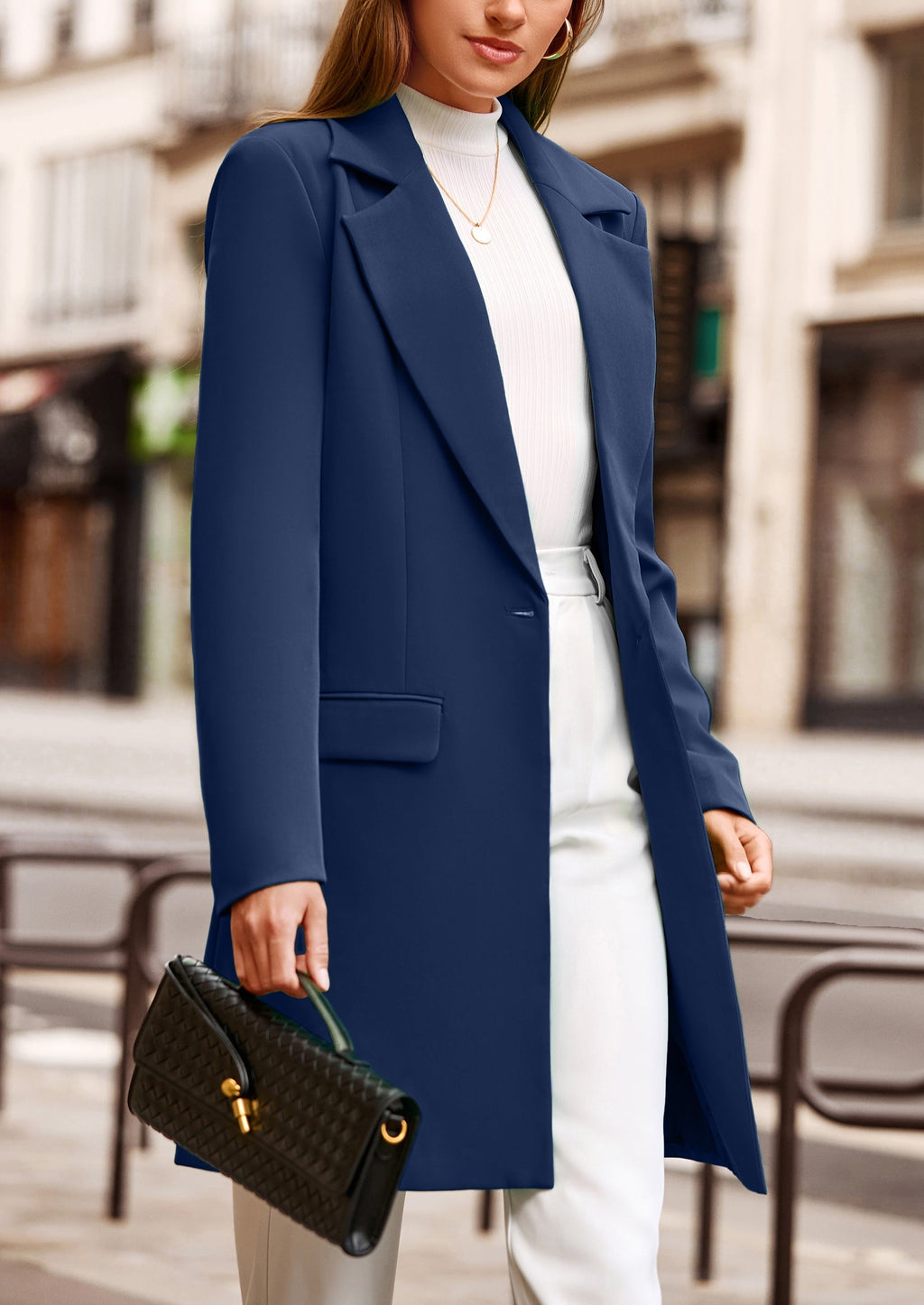 Women's Spring Fall Long Blazer Jackets Long Sleeve Lapel Pockets Loose Fit Work Casual Blazers Outerwear