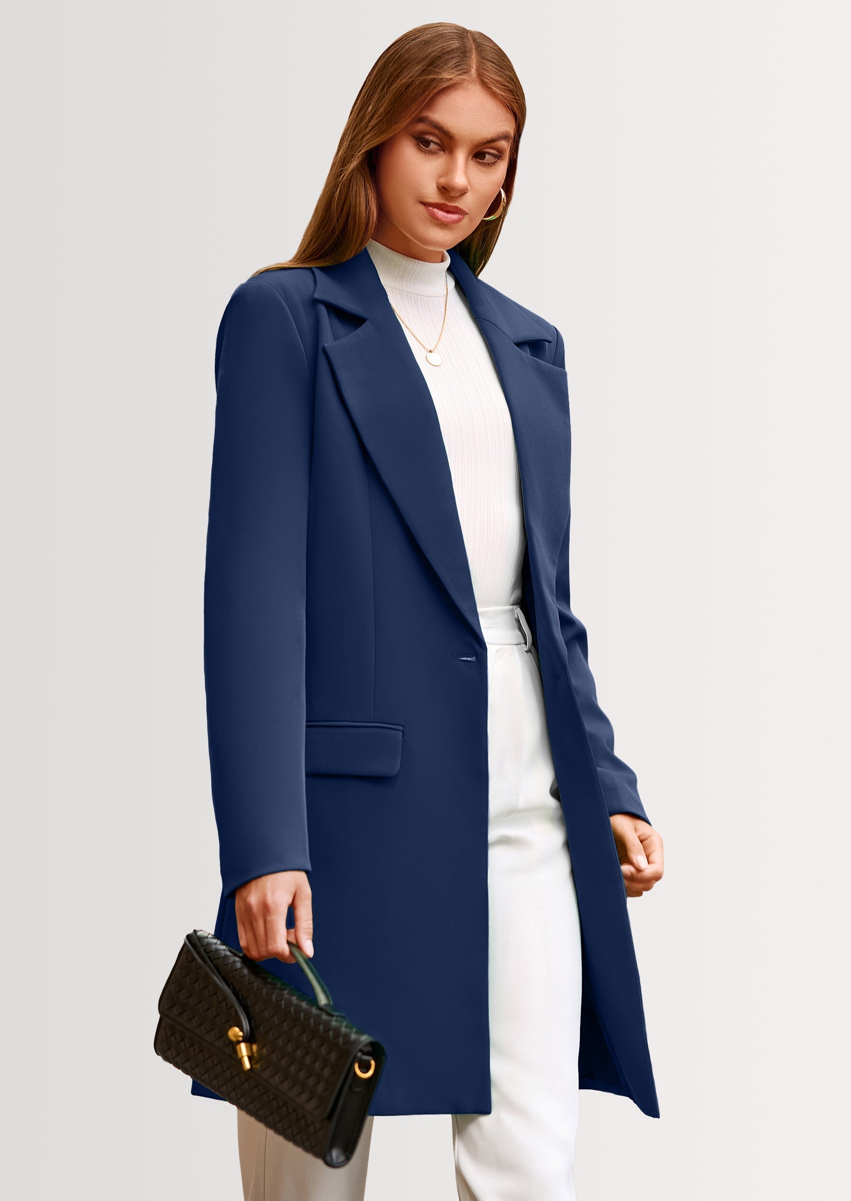 Women's Spring Fall Long Blazer Jackets Long Sleeve Lapel Pockets Loose Fit Work Casual Blazers Outerwear