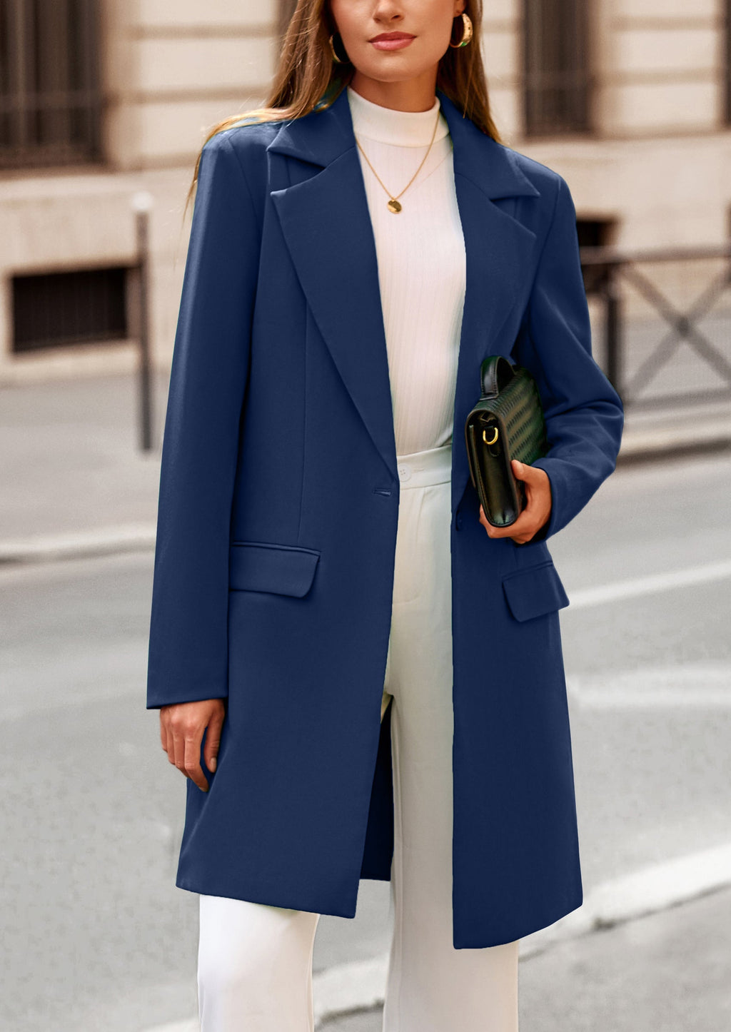 Women's Spring Fall Long Blazer Jackets Long Sleeve Lapel Pockets Loose Fit Work Casual Blazers Outerwear