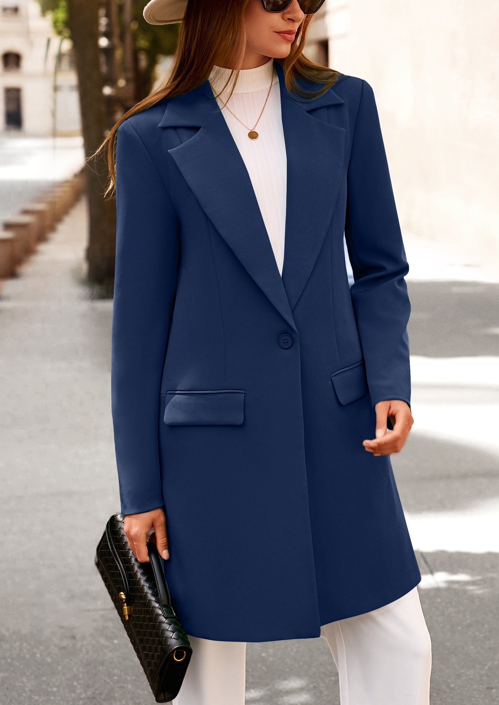 Women's Spring Fall Long Blazer Jackets Long Sleeve Lapel Pockets Loose Fit Work Casual Blazers Outerwear