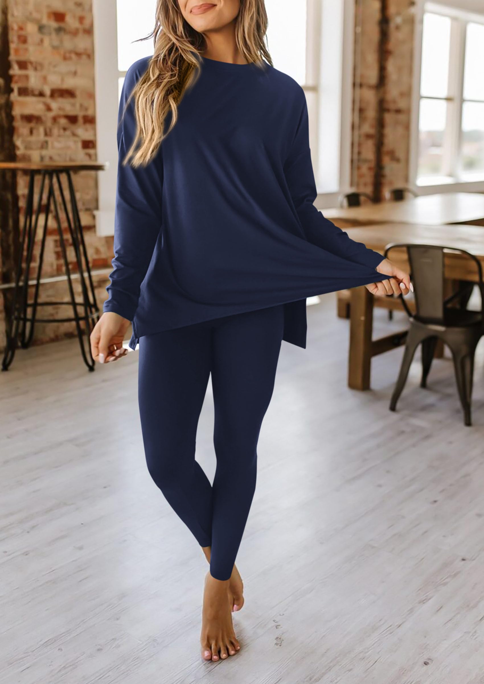 2 Piece Outfits Casual Long Sleeve Tunic Tops Legging Pants Lounge Sets Sweatsuits