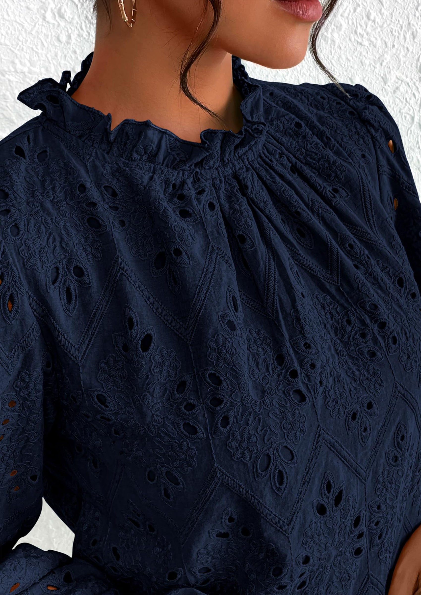 Womens Tops Dressy Casual Spring Long Sleeve Shirts Embroidered Eyelet Blouses Going Out Outfits