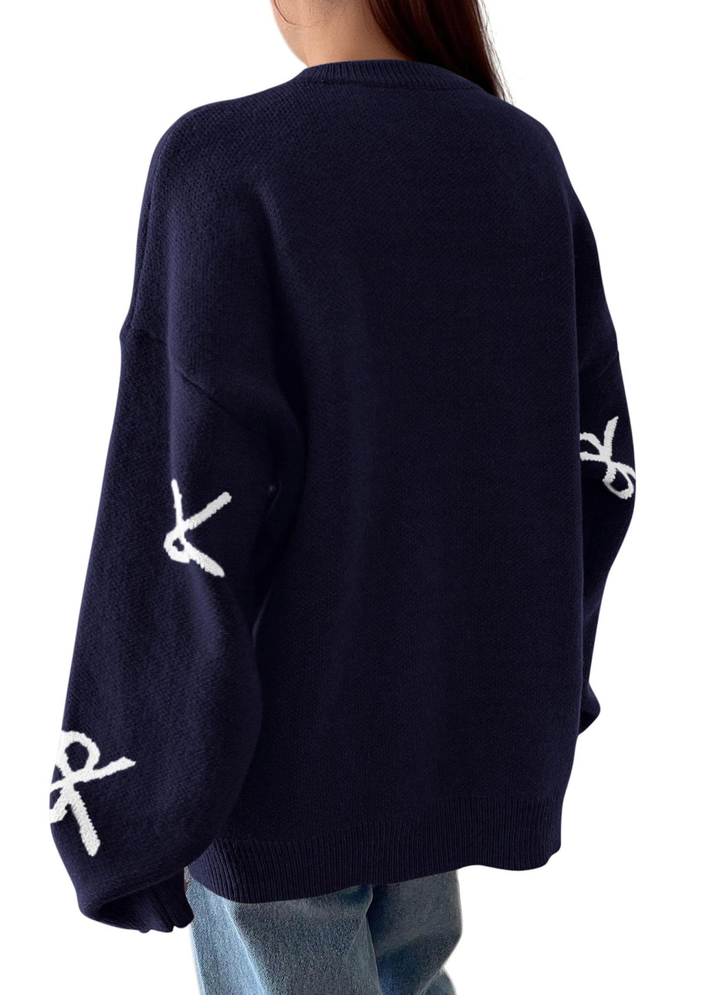 Fall Long Sleeve Pullover Sweaters for Women Trendy Crewneck Casual Cute Bow Chunky Knit Oversized Sweater