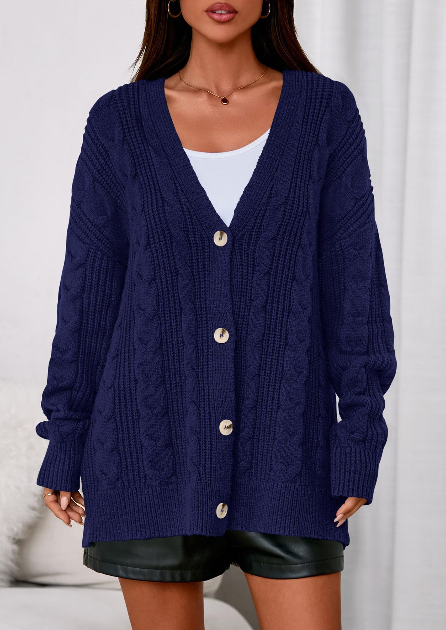 Women's Cable Knit Sweaters Fall Oversized Chunky Open Front Long Sleeve Cardigan Winter Coats