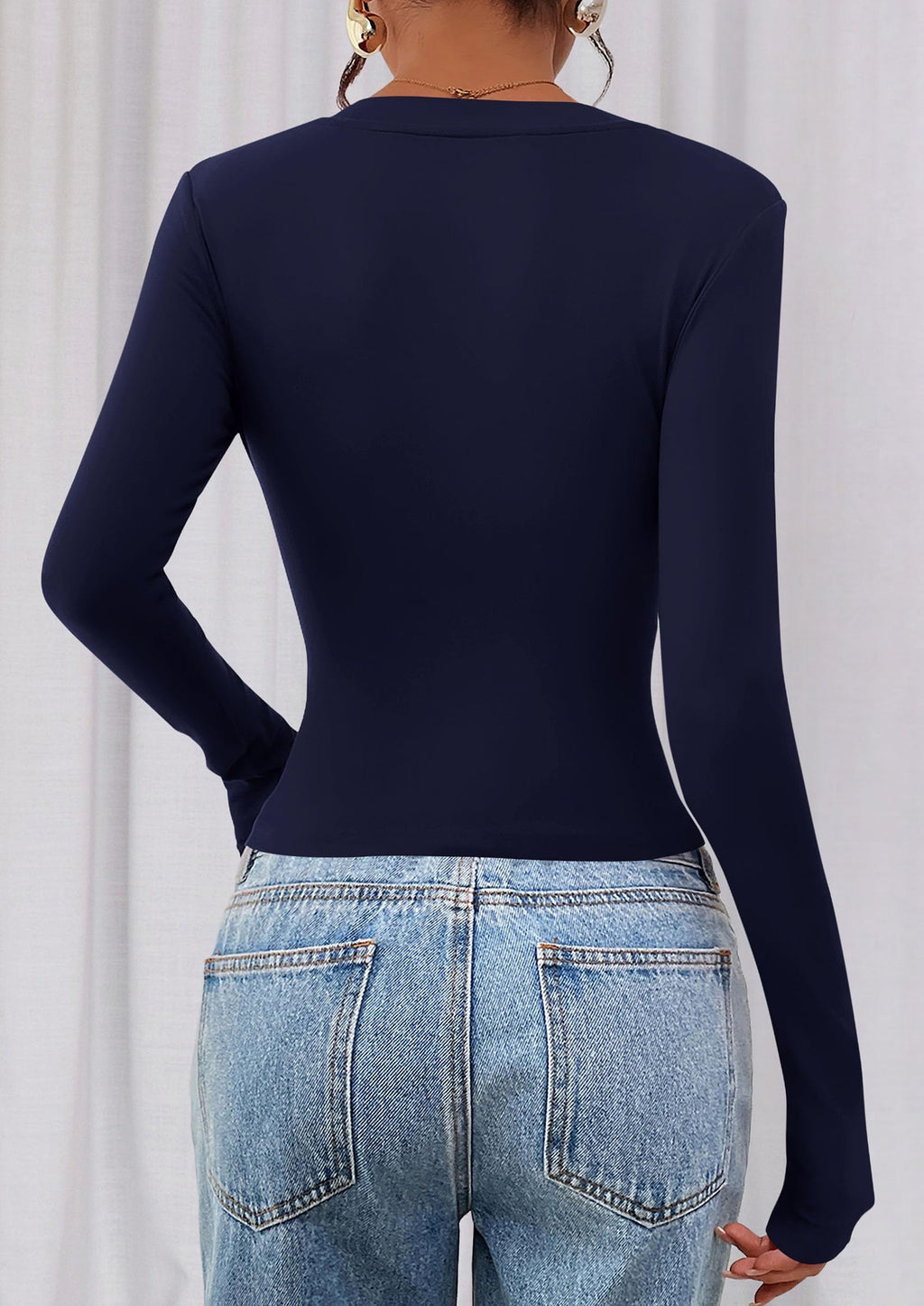 Womens Long Sleeve T Shirts Fall Trendy Deep V Neck Slim Fit Basic Crop Tops Casual Going Out Top