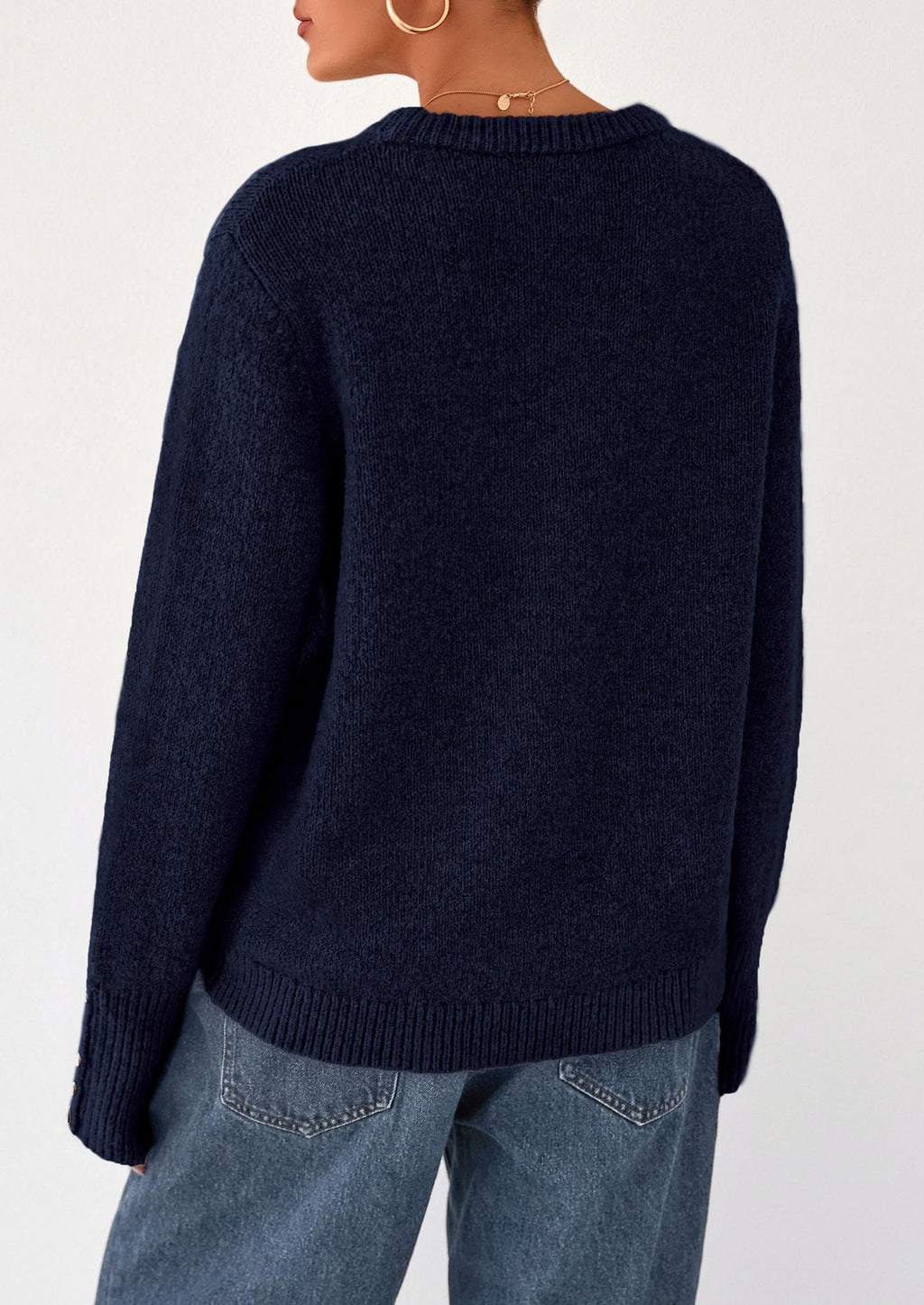 Womens Sweaters Fall Fashion Casual Crewneck Pullover Button Long Sleeve Cute Knit Tops Winter Clothes