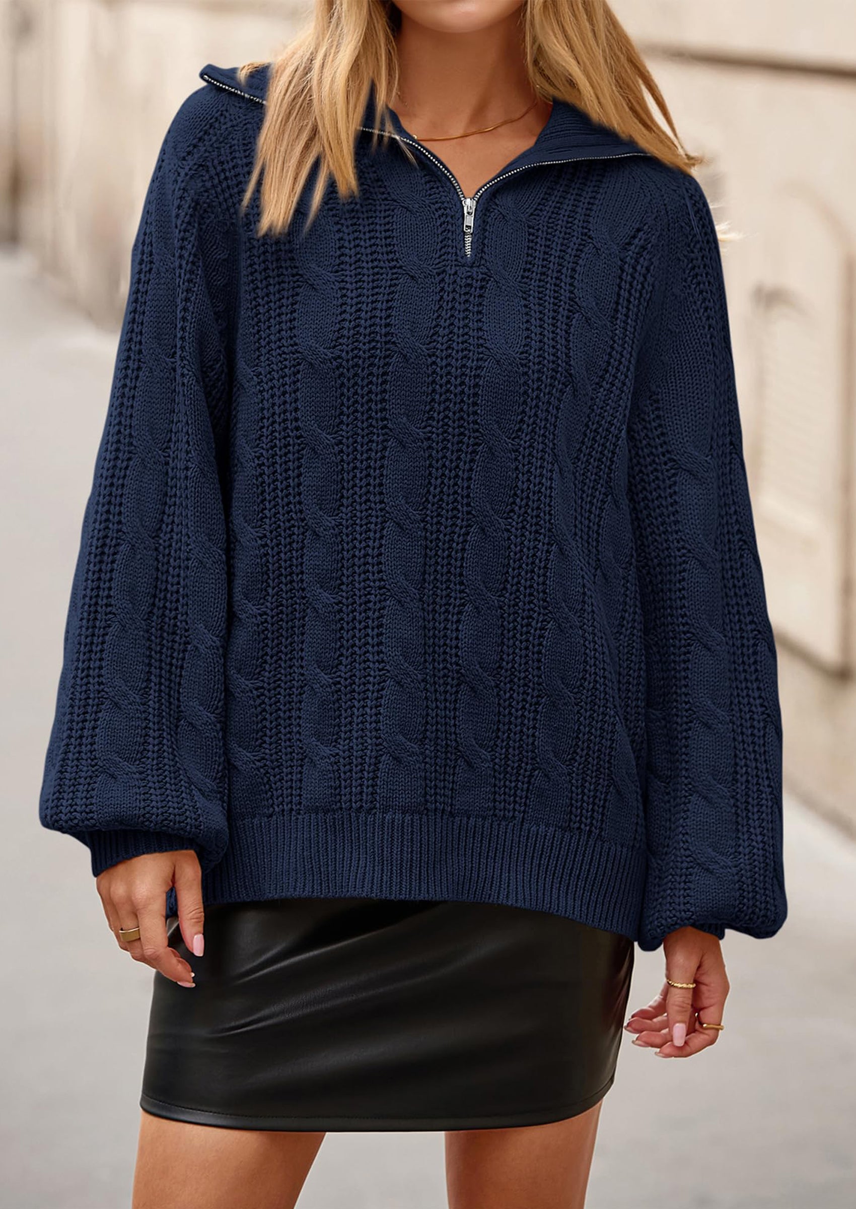 Sweaters for Women Fall Fashion Loose Quarter Zip Pullover Collared Long Sleeve Cable Knit Winter Clothes