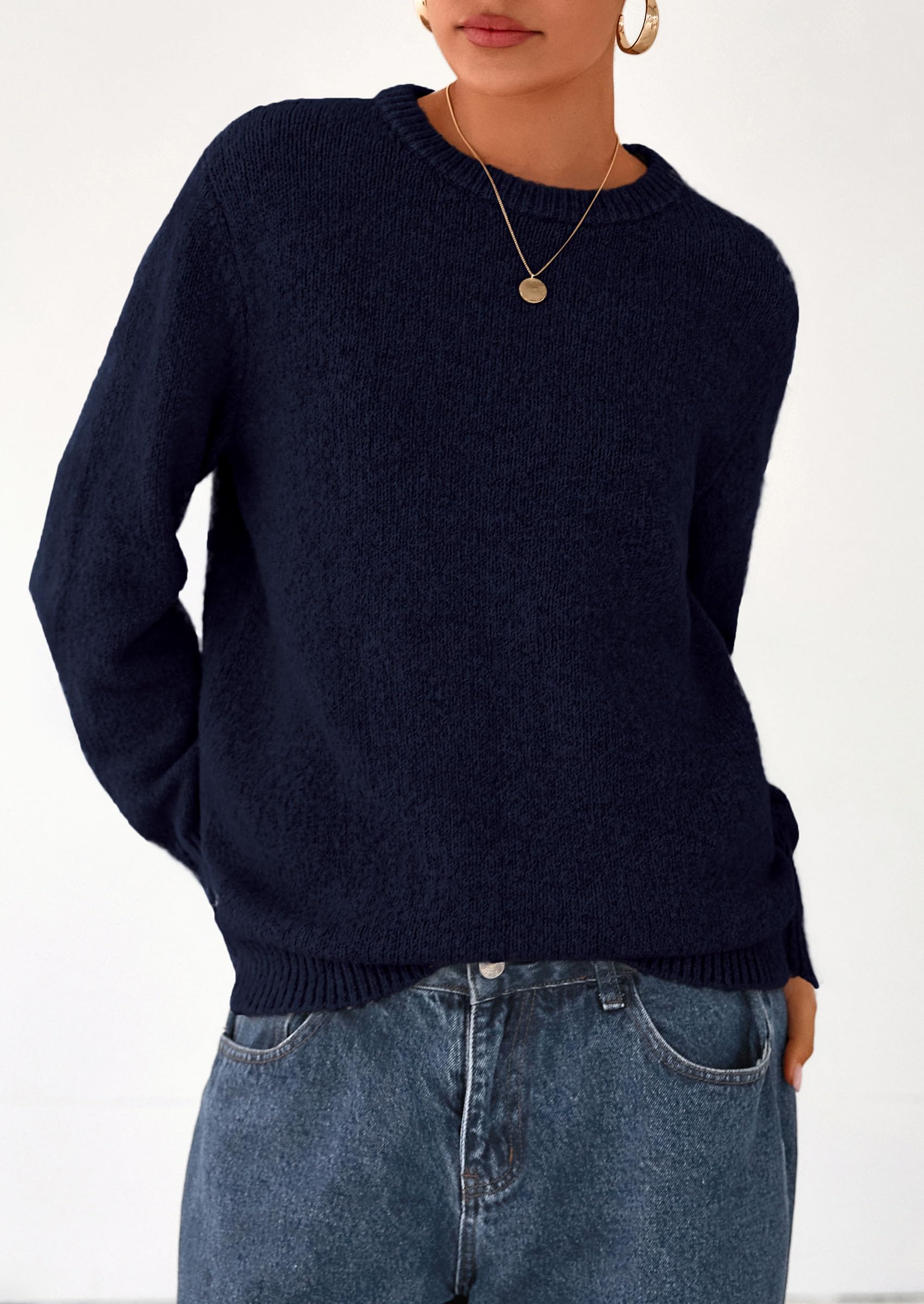 Womens Sweaters Fall Fashion Casual Crewneck Pullover Button Long Sleeve Cute Knit Tops Winter Clothes