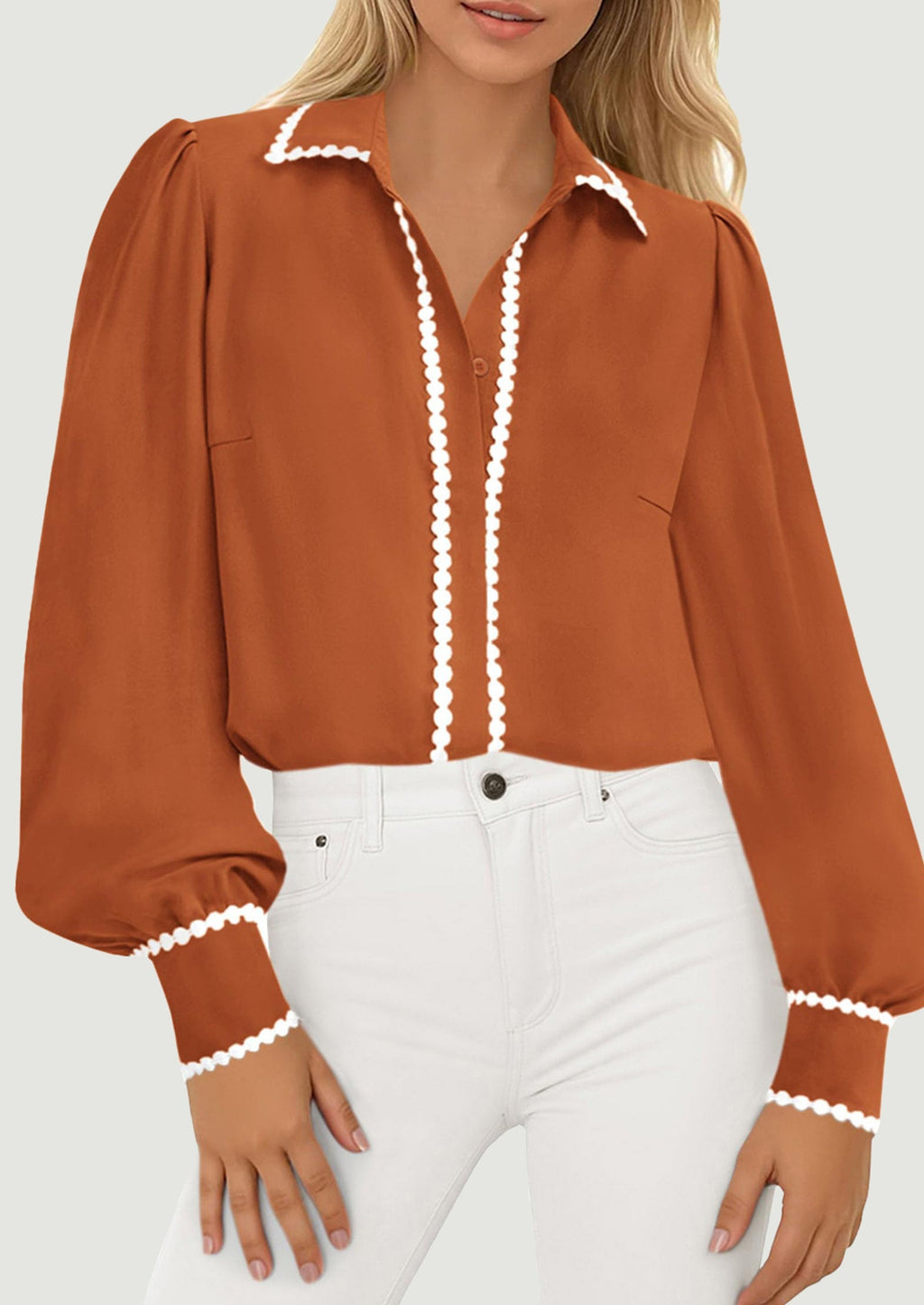 Womens Long Sleeve Button Down Shirts Trendy V Neck Loose Fit Fall Tops Collared Dressy Casual Blouses