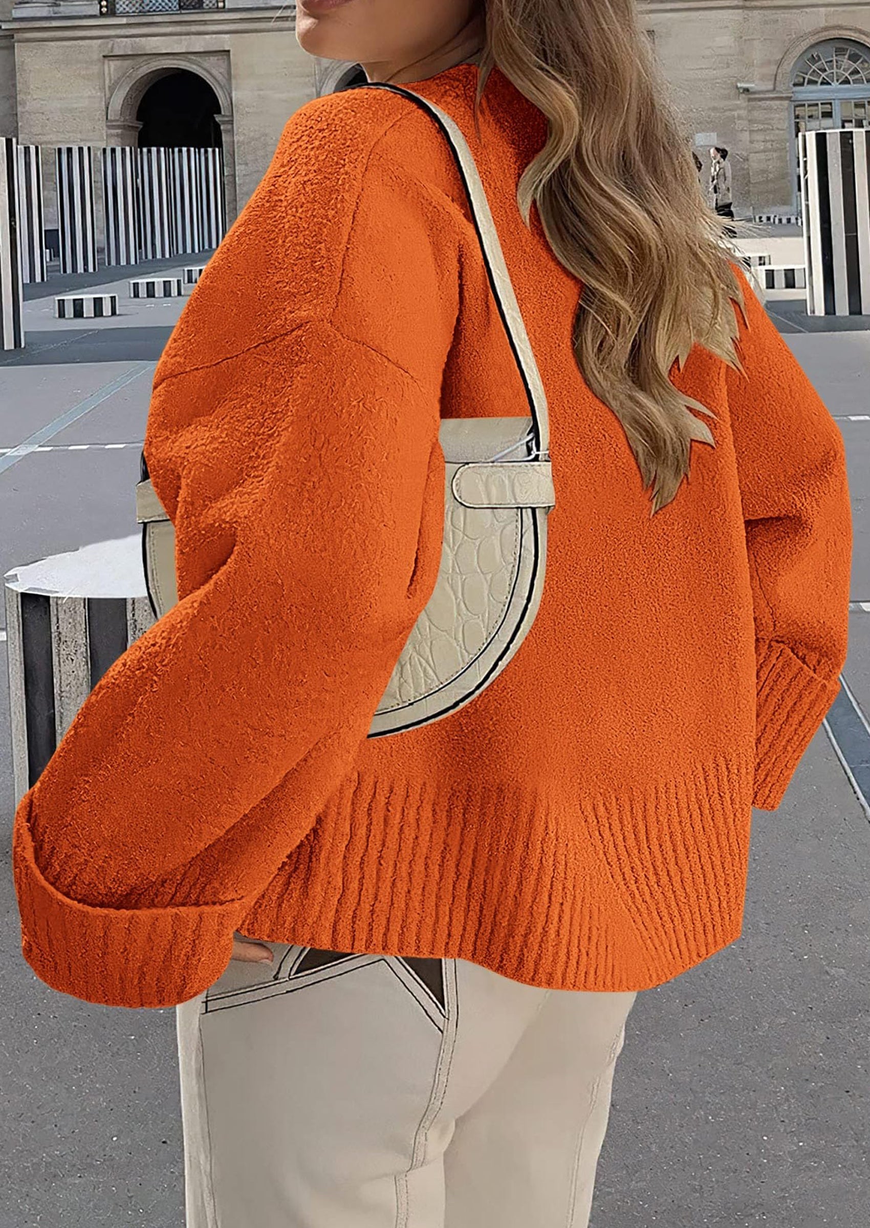 Women's Fall Oversized Sweaters Casual Crewneck Pullover Long Sleeve Fuzzy Chunky Knit Tops Blouse