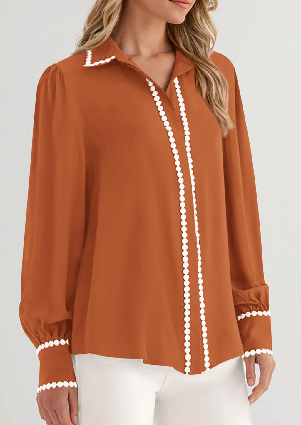 Womens Long Sleeve Button Down Shirts Trendy V Neck Loose Fit Fall Tops Collared Dressy Casual Blouses