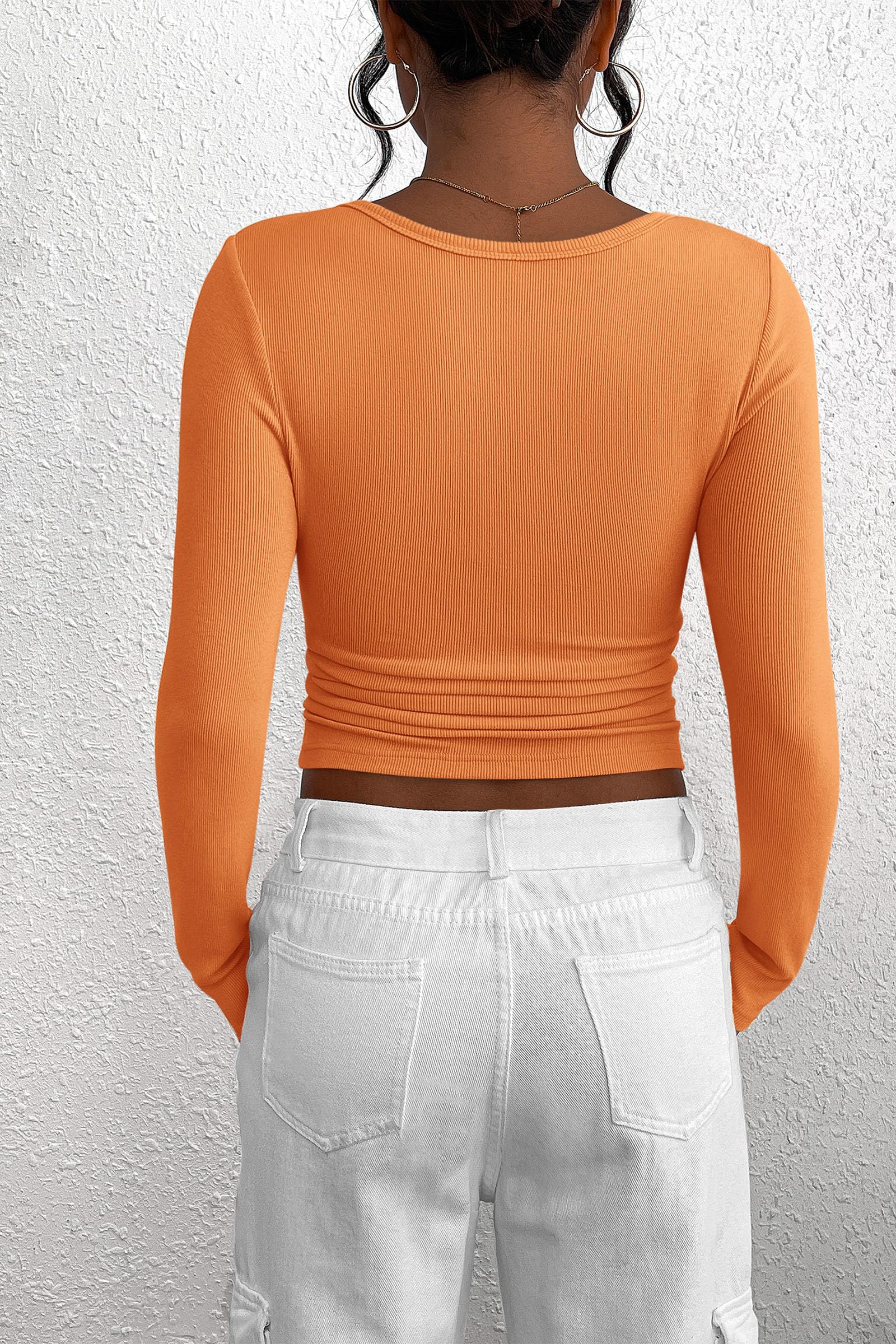 Women's Spring Fall Long Sleeve Henley T Shirts Button Ribbed Knit Slim Fit Casual Basic Tops Blouse