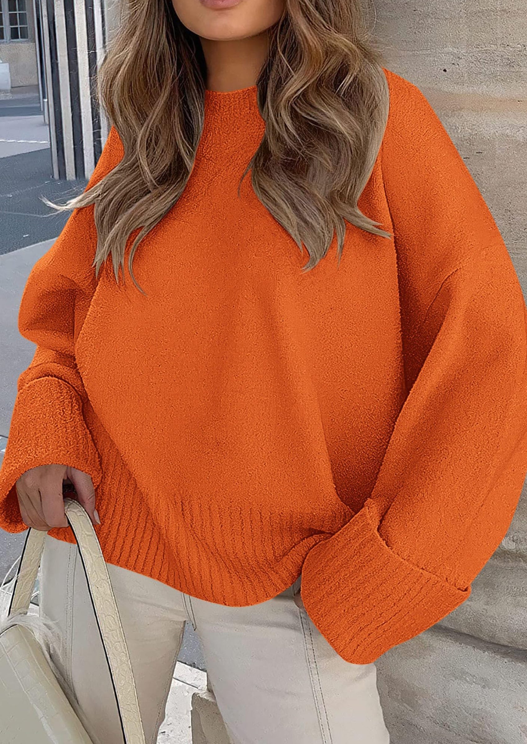 Women's Fall Oversized Sweaters Casual Crewneck Pullover Long Sleeve Fuzzy Chunky Knit Tops Blouse