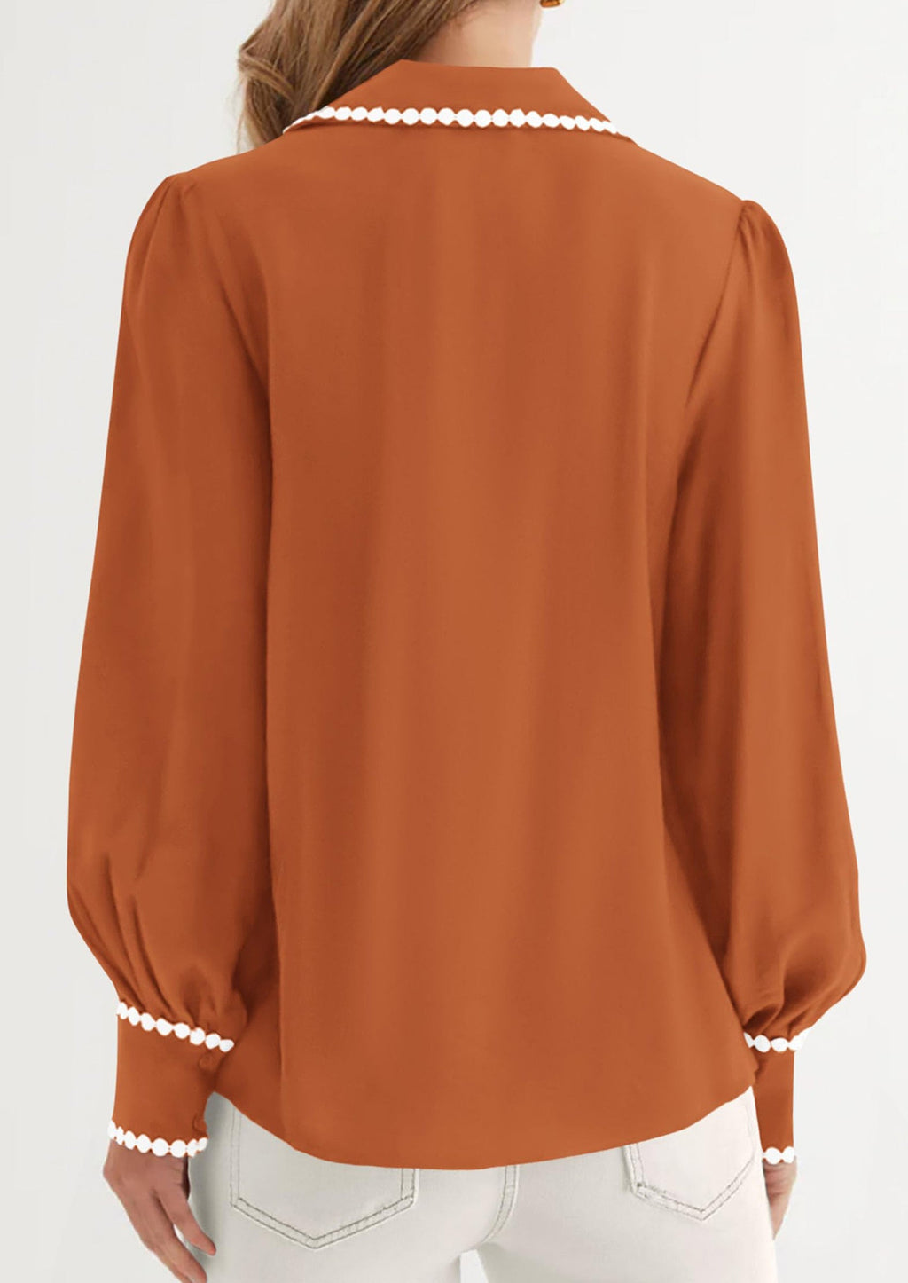 Womens Long Sleeve Button Down Shirts Trendy V Neck Loose Fit Fall Tops Collared Dressy Casual Blouses