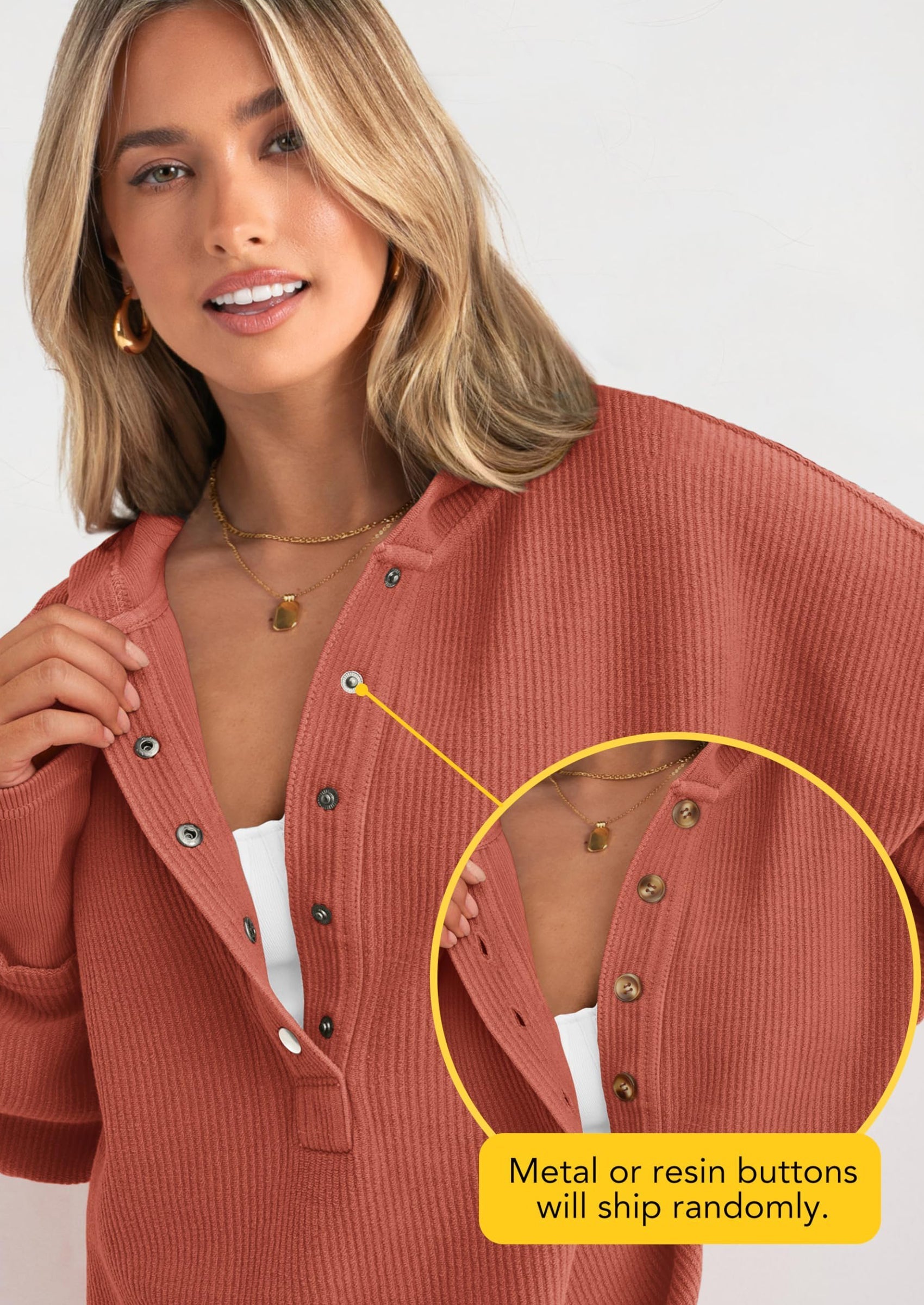 Womens Fashion Oversized Long Sleeve Hoodie Button Down V Neck Sweatshirt Side Slit Casual Pullover Tops