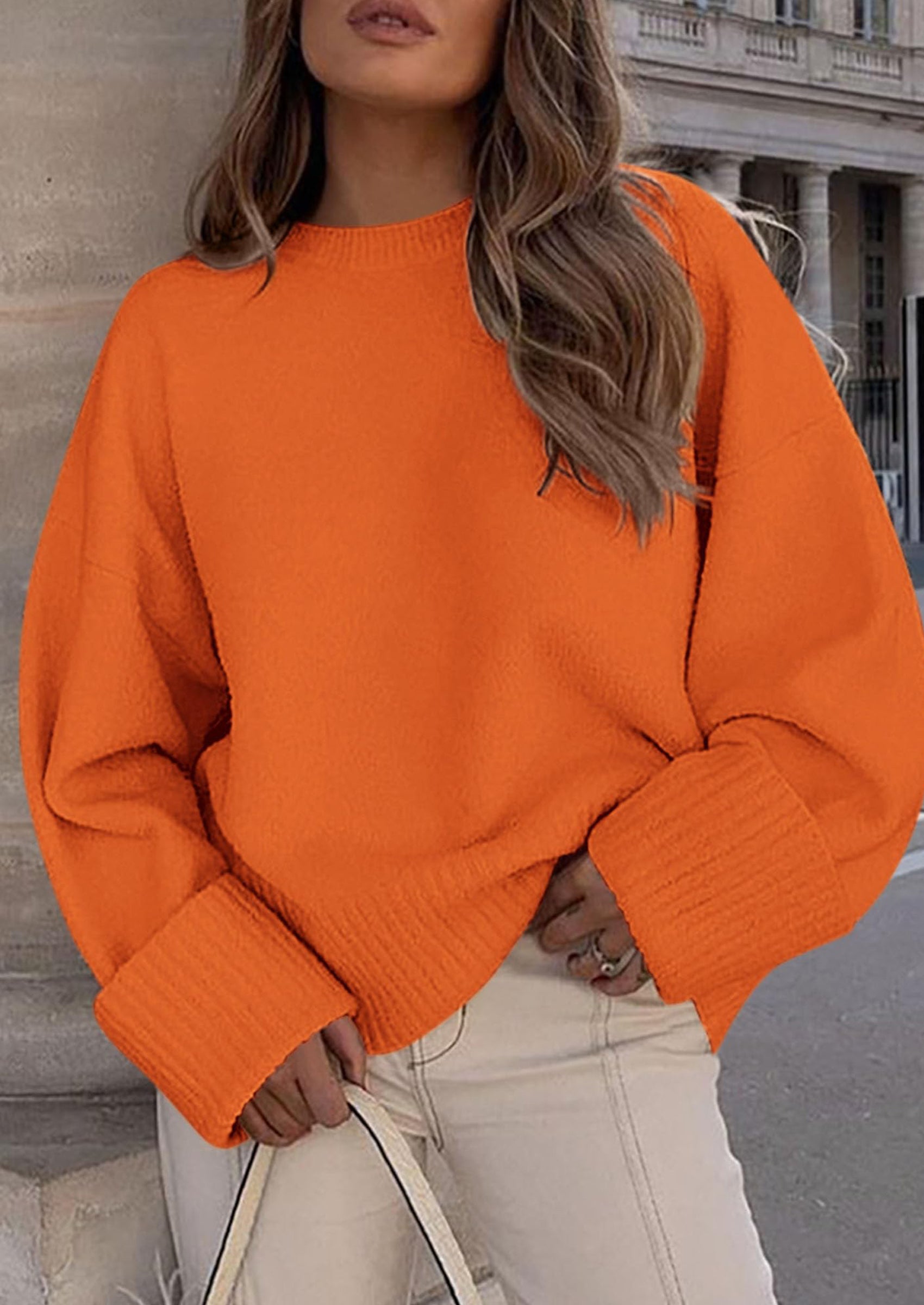 Women's Fall Oversized Sweaters Casual Crewneck Pullover Long Sleeve Fuzzy Chunky Knit Tops Blouse