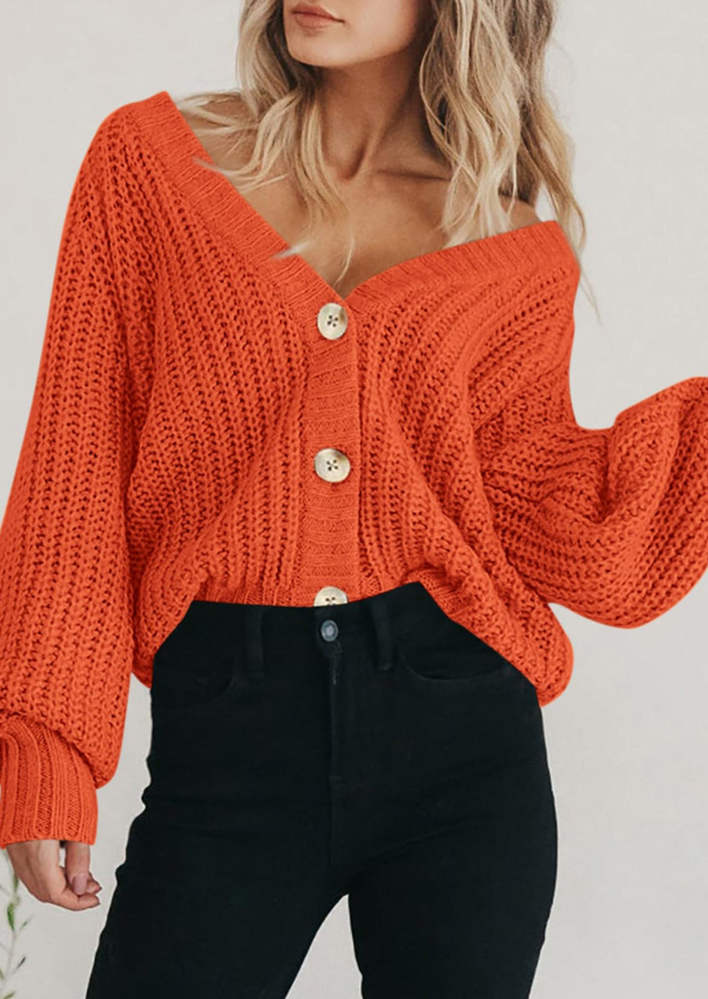 Women's Chunky Knit Open Front Sweater Long Sleeve Button Loose Short Cardigan Outerwear Coats